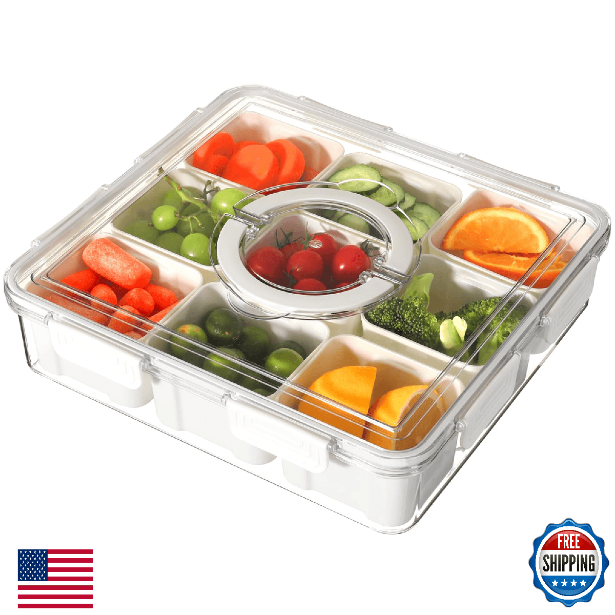 Taiuloo Divided Serving Tray with Airtight Lid and Handle, 9 Compartment Snackle - Image 1