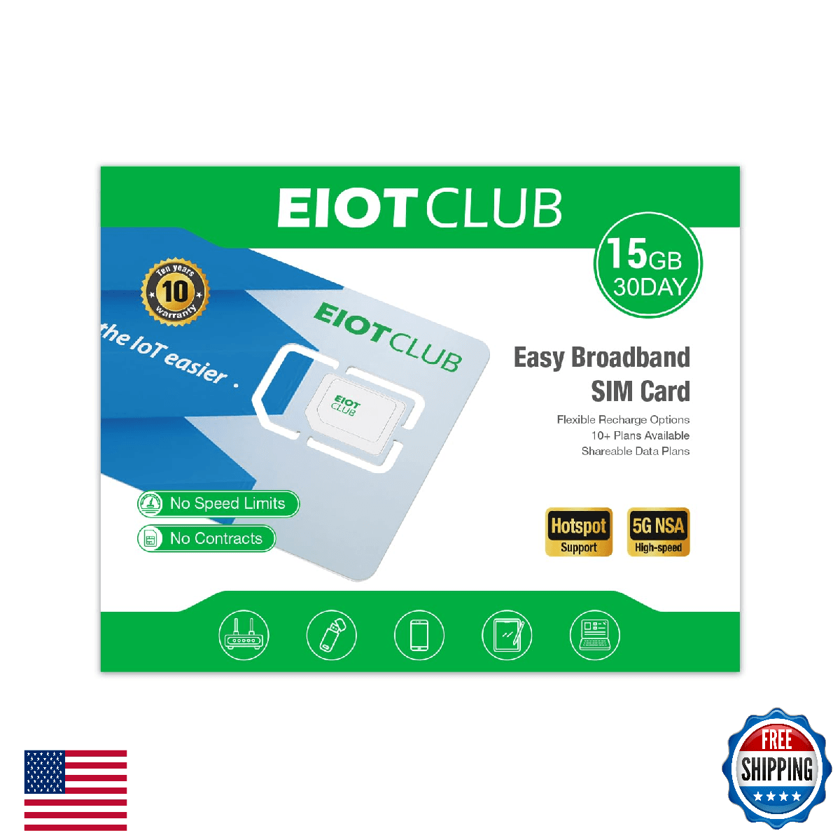 EIOTCLUB Data Only SIM Card - Prepaid 5G/4G LTE Network for Unlocked Device, No - Image 1