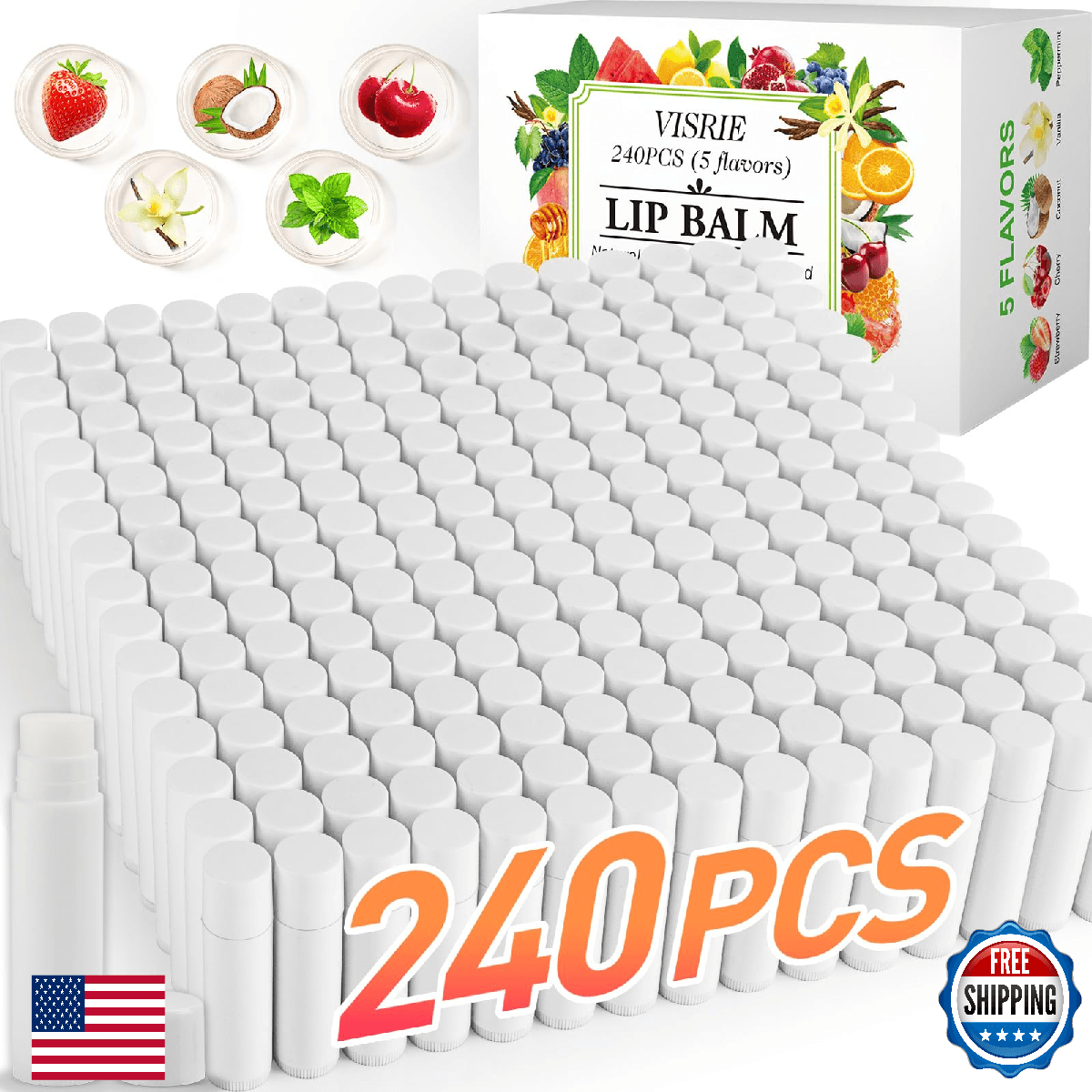 VISRIE 240 Pack Lip Balm Unlabeled, Natural Lip Balm Bulk Blank Tube, Personaliz - Image 1