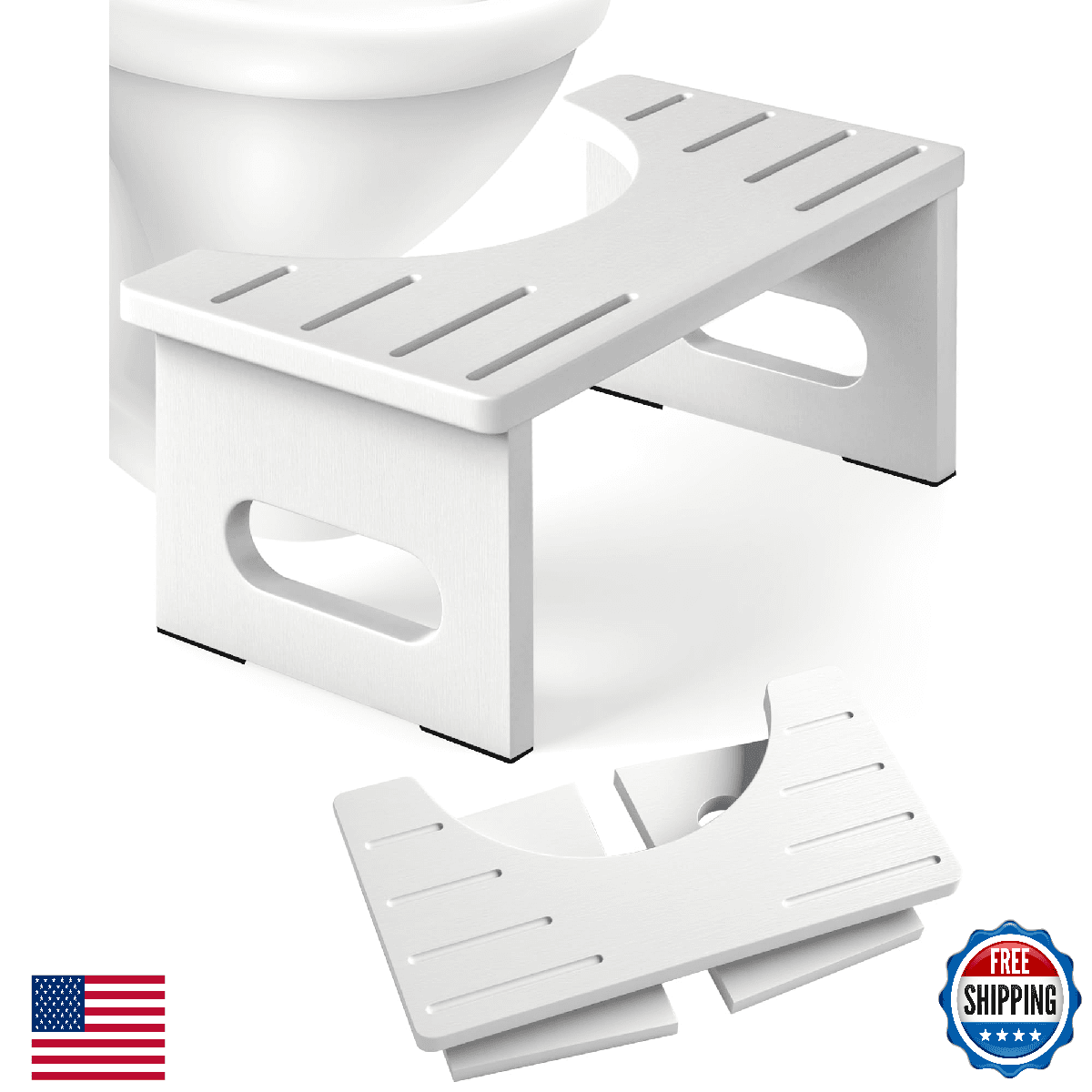 Foldable Toilet Stool, 7.5 Inches Bamboo Toilet Stool Squat for Adults, Collapsi - Image 1