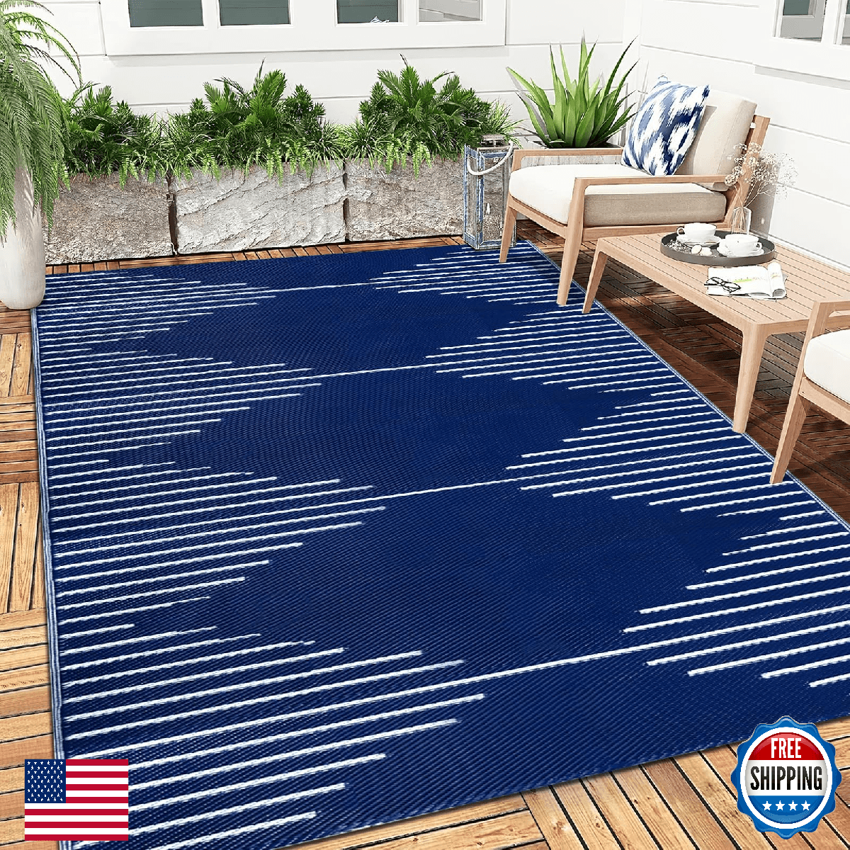 Falflor Waterproof Outdoor Rug 9x12 Reversible Plastic Straw Rug Patio Rug Large - Image 1