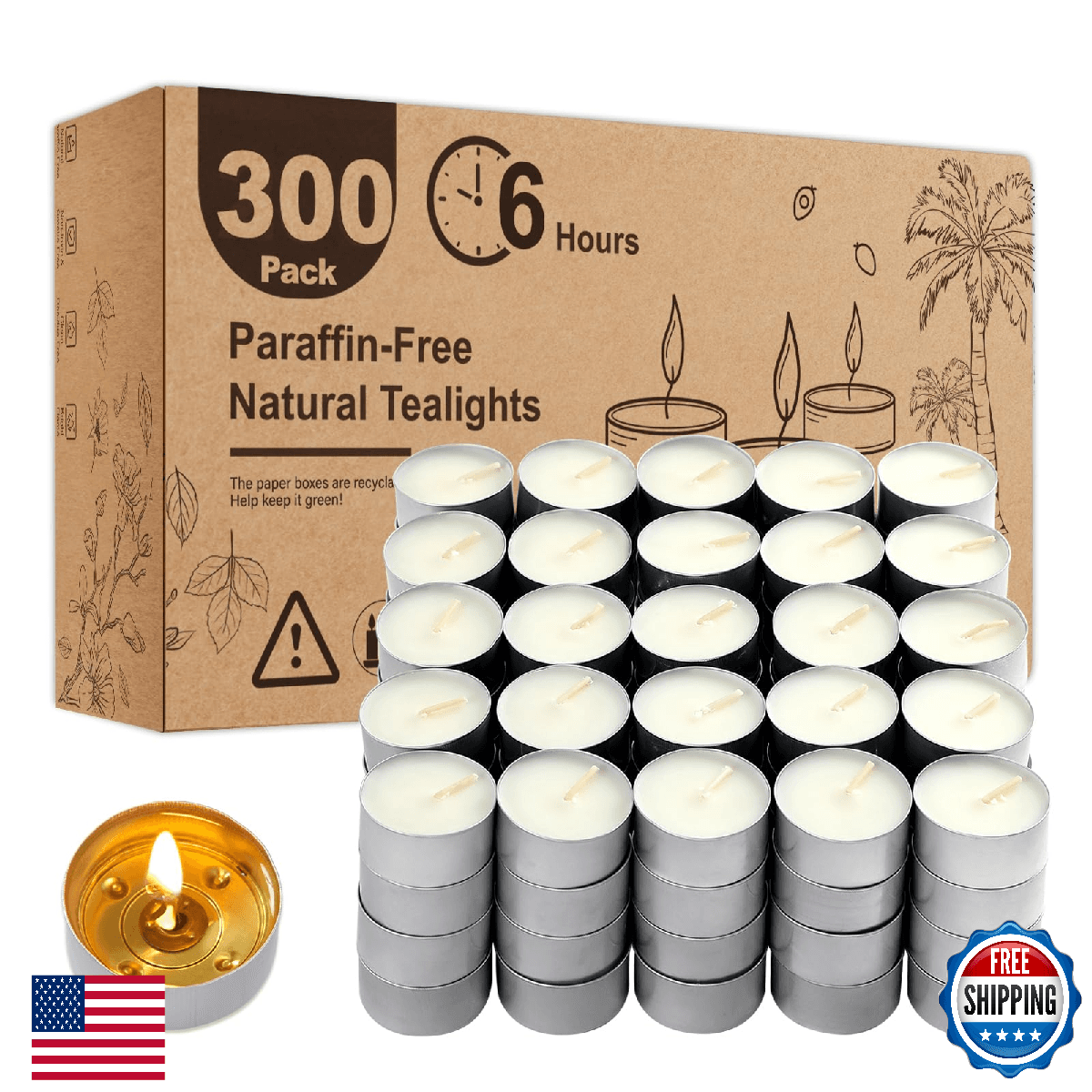 Unscented Tea Lights Candles 300 Pack,6 Hours Long Burning White Tea Candles Bul - Image 1