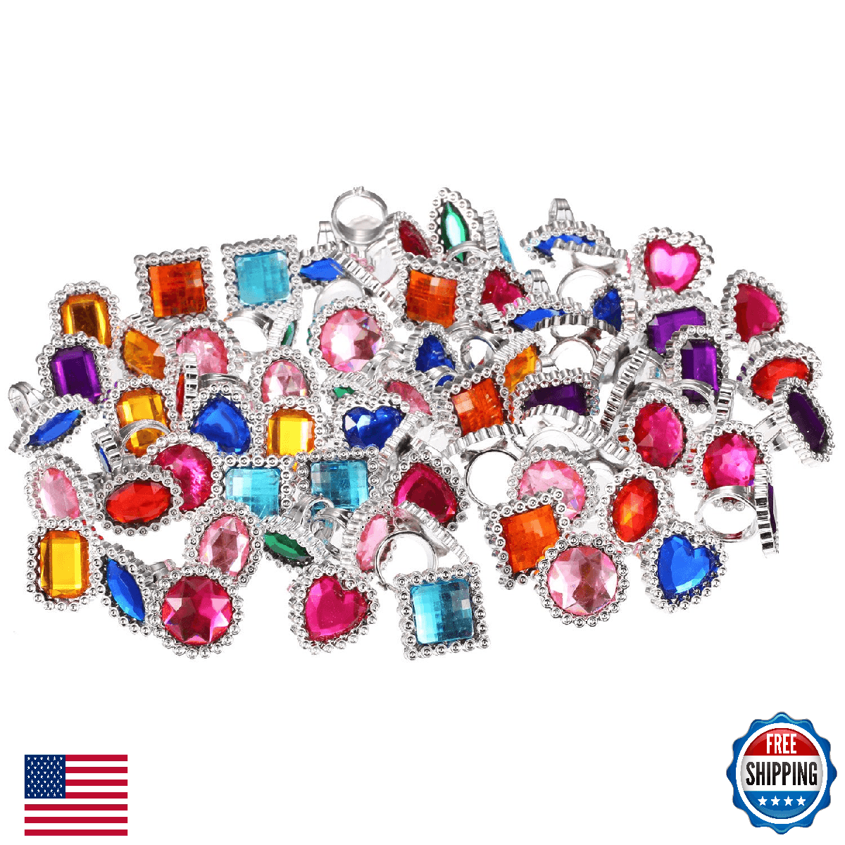 Shappy 250 Pcs Colorful Plastic Rings Kids Adjustable Costume Jewelry Rings Prin - Image 1