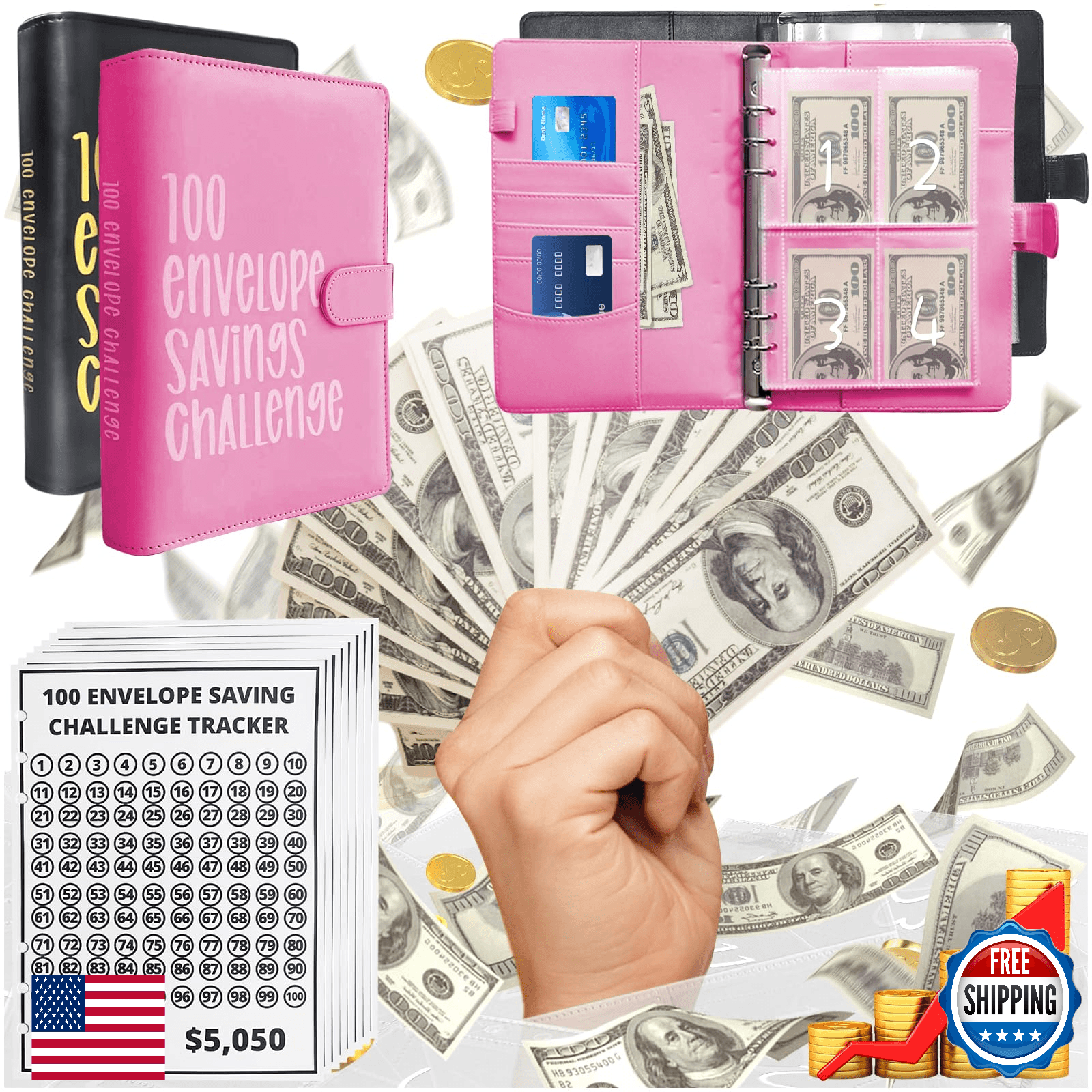 100 Envelopes Money Saving Challenge, Easy and Fun Way to Save $5,050, Budget Bi - Image 1