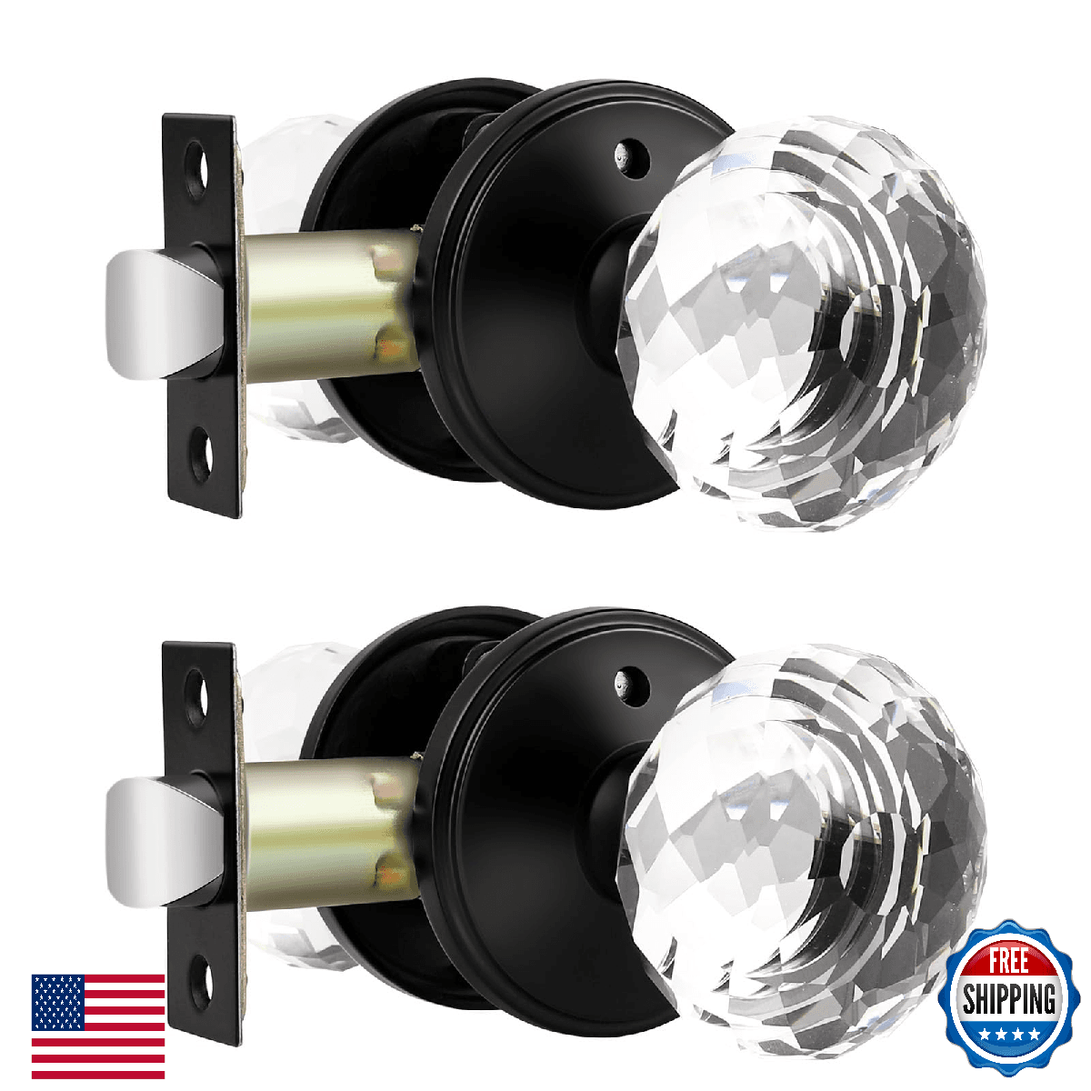 Lepushom 2 Pack Crystal Door Knobs Interior, Elegant Matte Black Glass Door Knob - Image 1