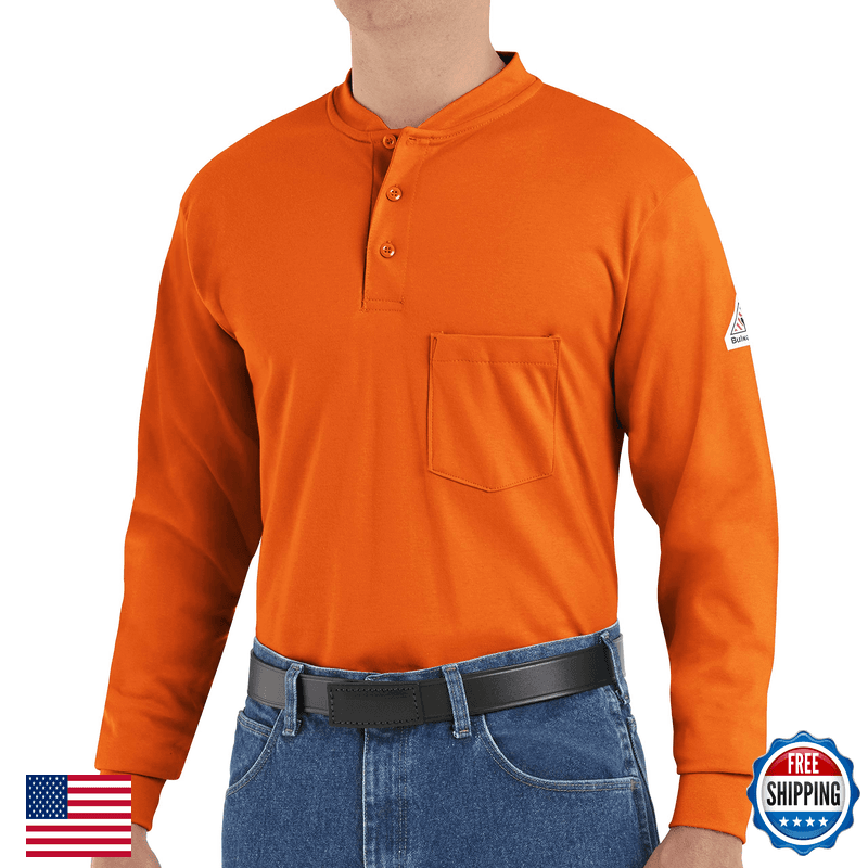 Bulwark Fr Mens Flame Resistant 6.25 Oz Cotton Long Sleeve Tagless Henley Shirt - Image 1