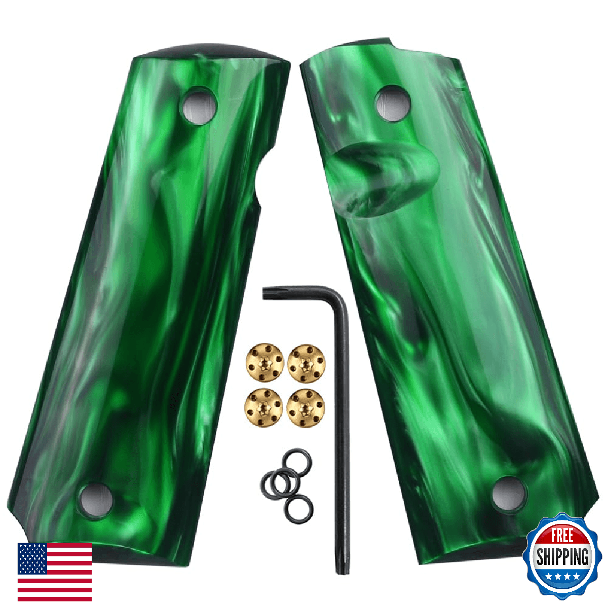 Cool Hand 1911 Grips for Full Size, High Polished Synthetic Pearl, Gold Screws I - Image 1