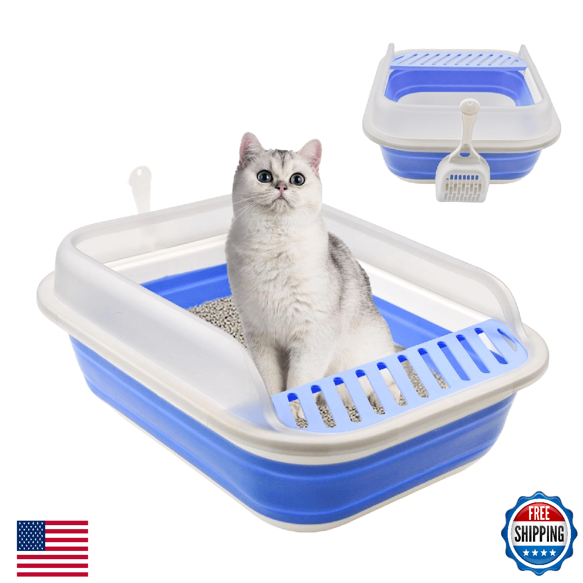 MUYG High Sided Cat Litter Box, Anti-Splashing Low Entry Cats Litter Pan with Sc - Image 1