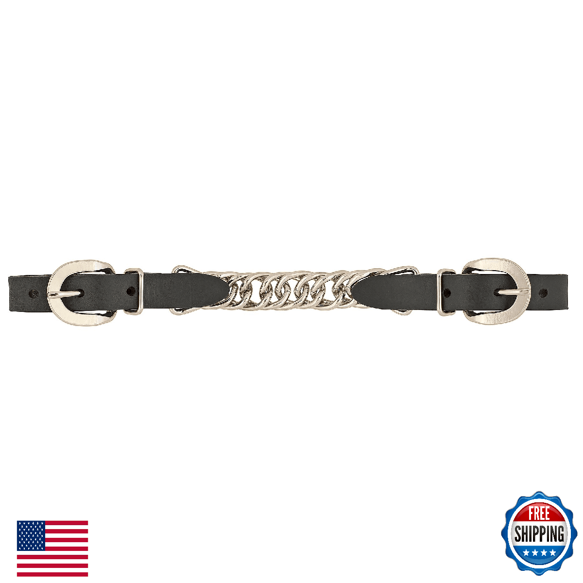 Weaver Leather Single Flat Link Chain Curb Strap, Black - 5/8" W/ Nickel HW - Image 1