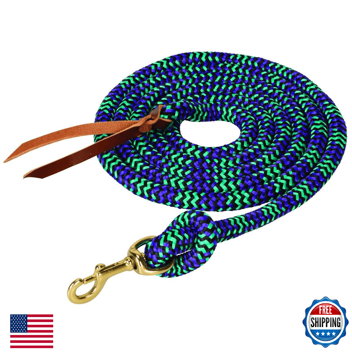 Poly Cowboy Lead 5/8" x 10' - UV Resistant, Swivel Snap, Leather Popper - Image 1