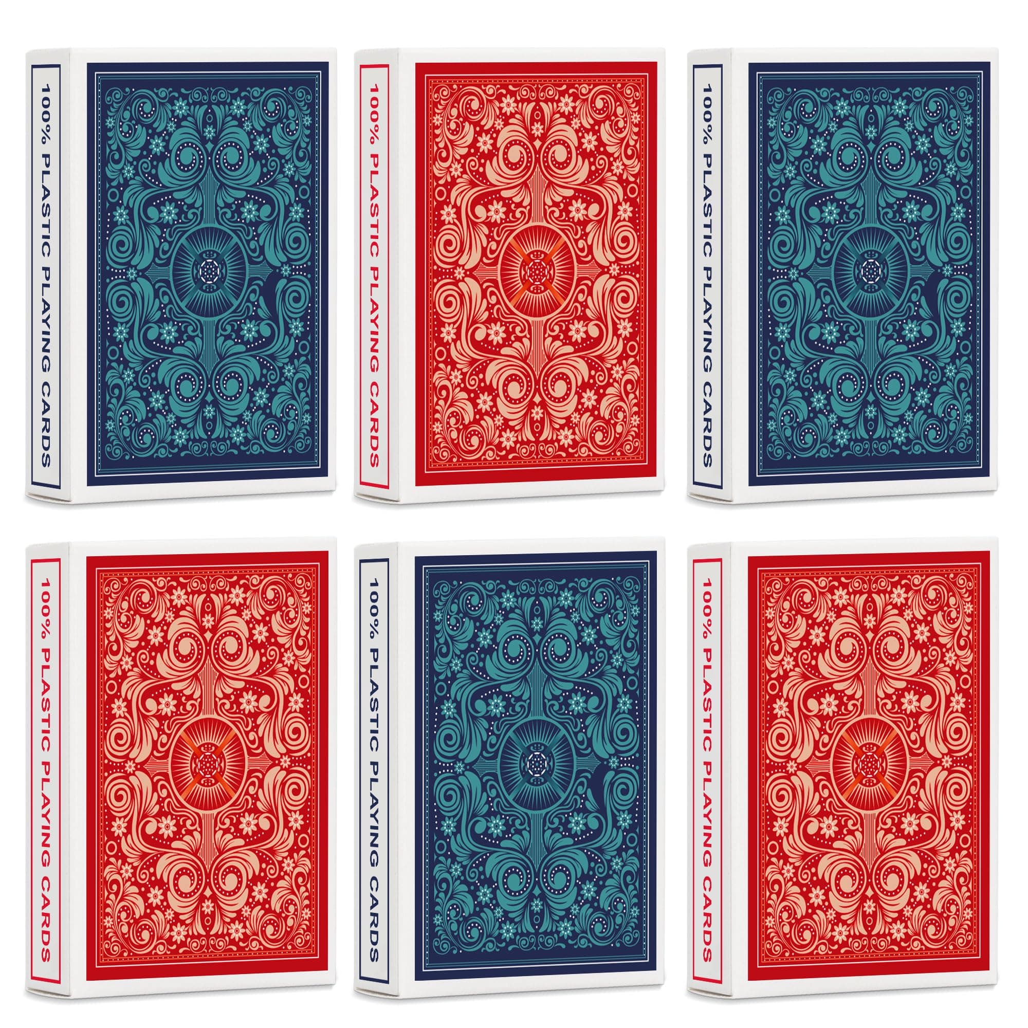 Timenued 6-Pack Waterproof Plastic Playing Cards Poker Set, Wide Size 6 Decks - Image 1