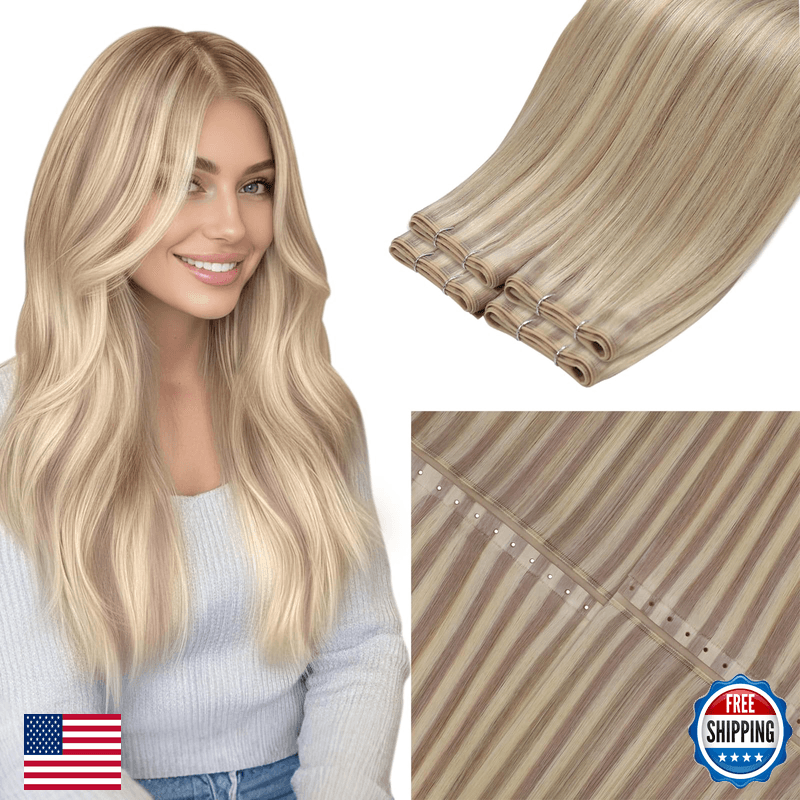 Laavoo Butterfly Weft Hair Extensions 24 Inch 80G Ombre Ash Blonde Highlighted - Image 1