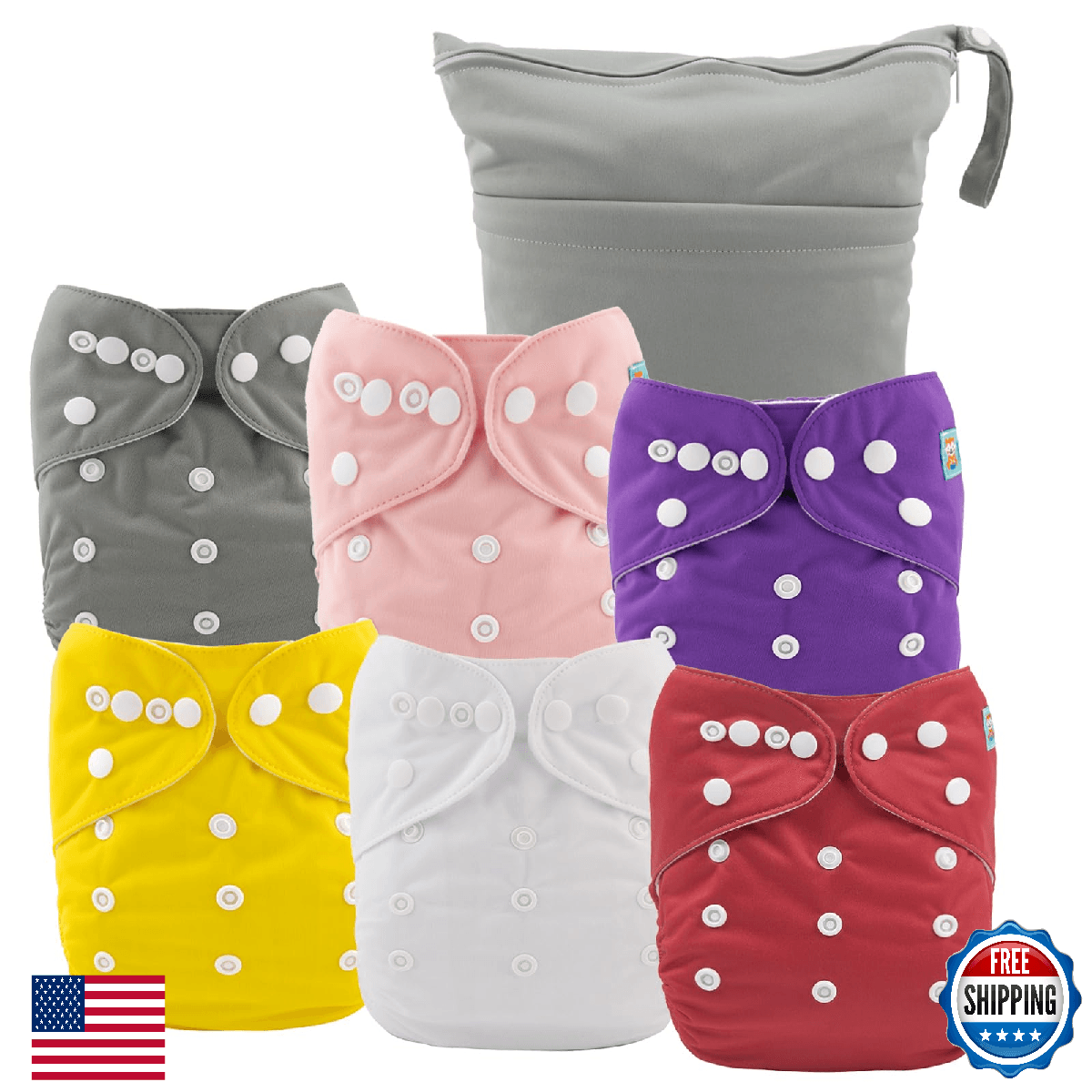 ALVABABY 6 Cloth Diaper Covers & 1 Wet Dry Bag Washable Reusable Nappy - Image 1