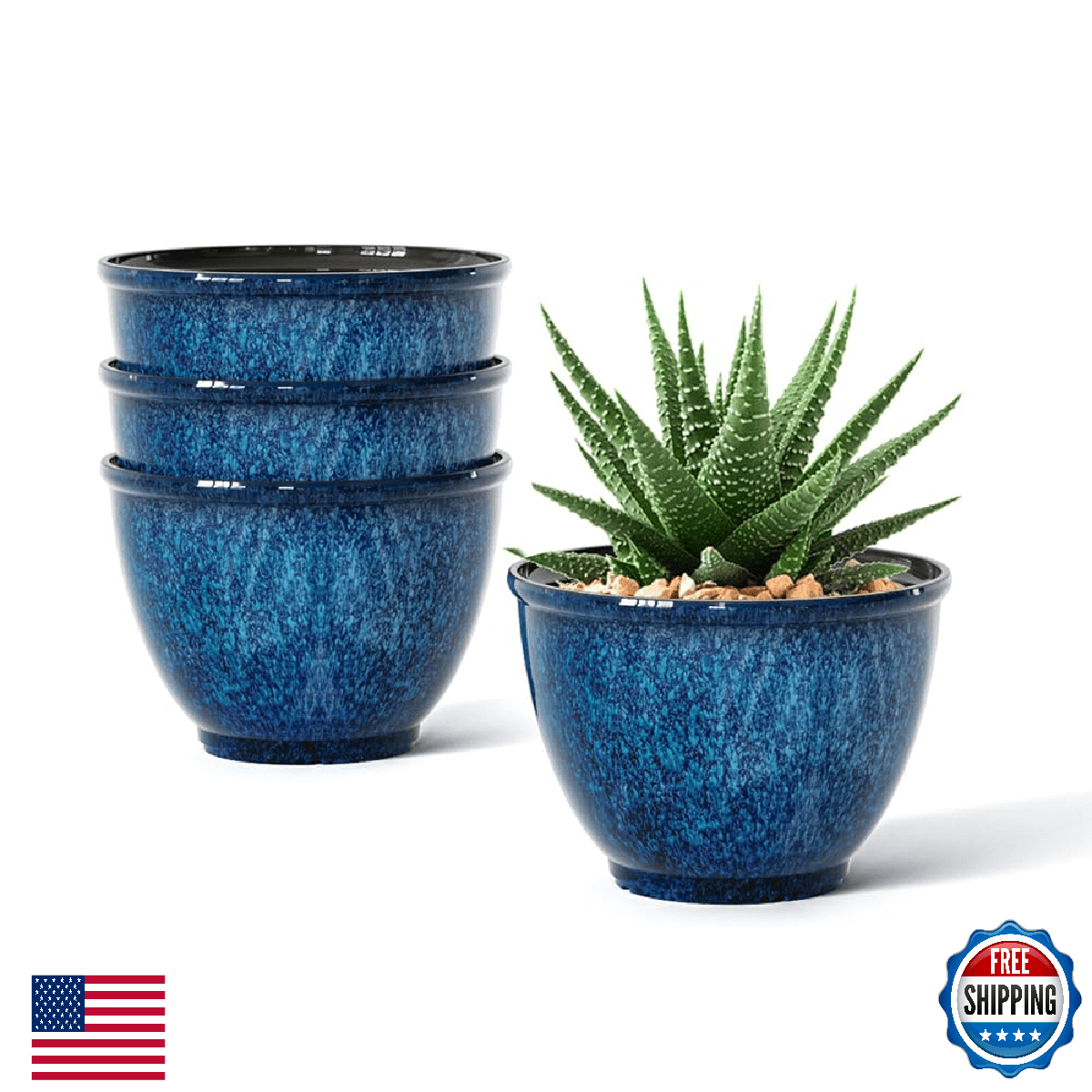 Vanslogreen Plant Pots, Set of 4 Plastic Planters with Drainage Hole, 8 Inch Gla - Image 1