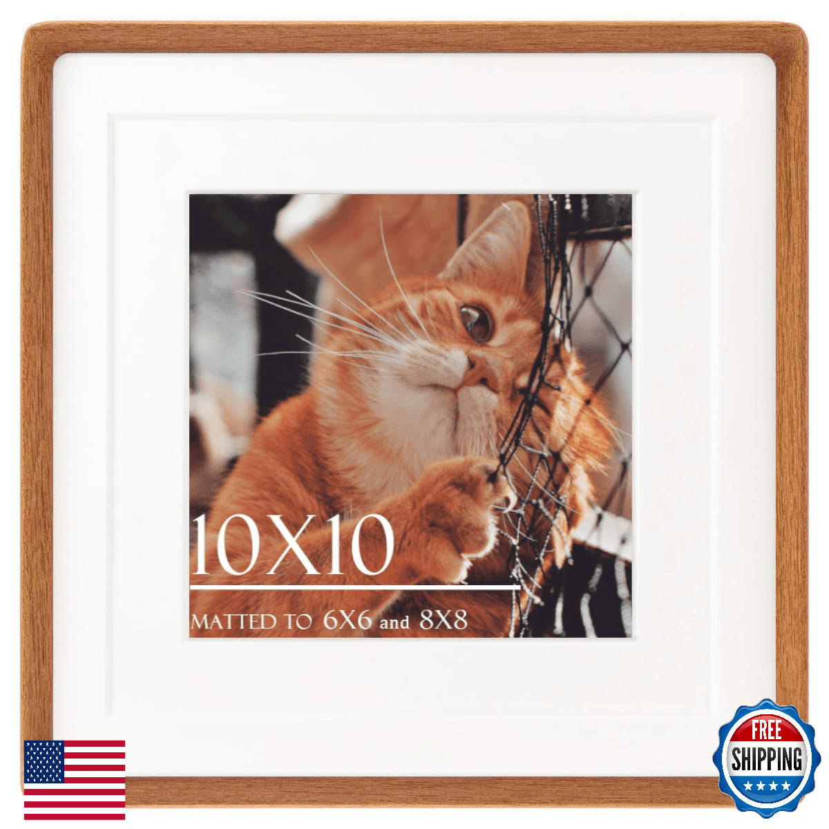 Husteria 10x10 Teak Wood Square Picture Frame, 6x6/8x8 Mat, Table/Wall Mount - Image 1
