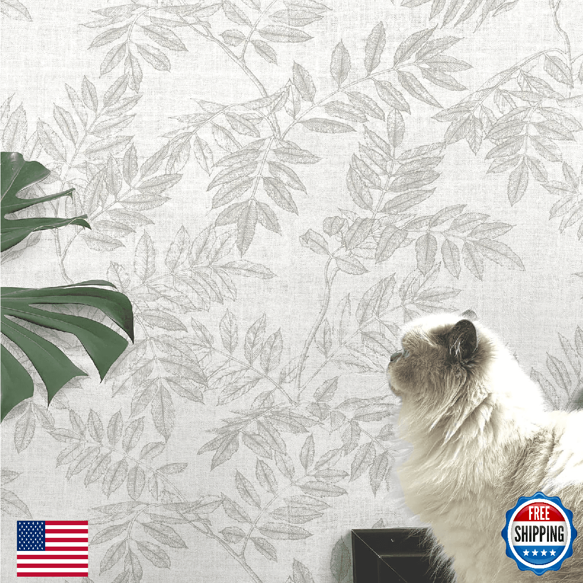Aniboo Neutral Leaf Peel and Stick Wallpaper Boho Contact Paper for Cabinets and - Image 1