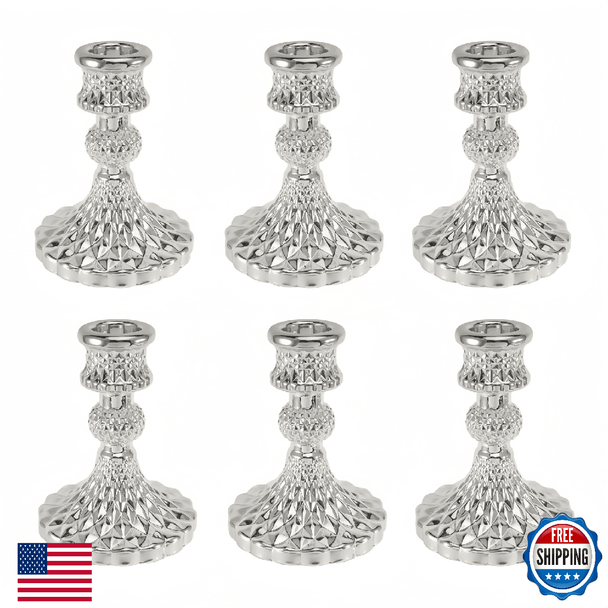 ECHFSM Glass Candlestick Holder,Striped Taper Candle Holders,Set of 6 Candle Sta - Image 1