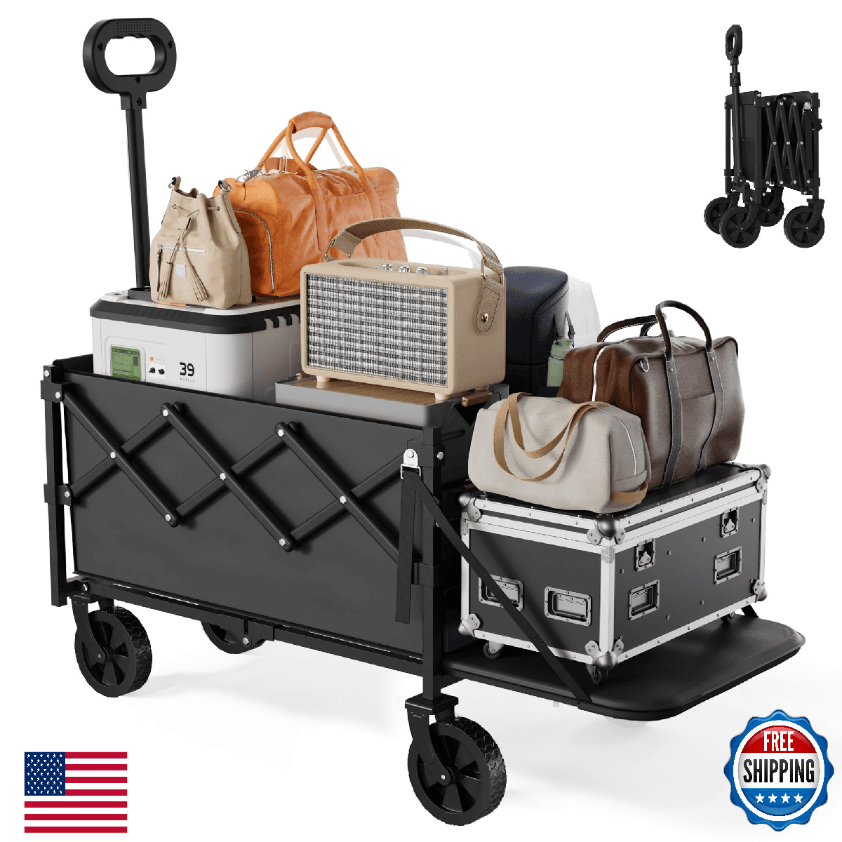 Geisoun Collapsible Wagon with Wheels & Tailgate 350LBS Foldable Utility Cart Li - Image 1