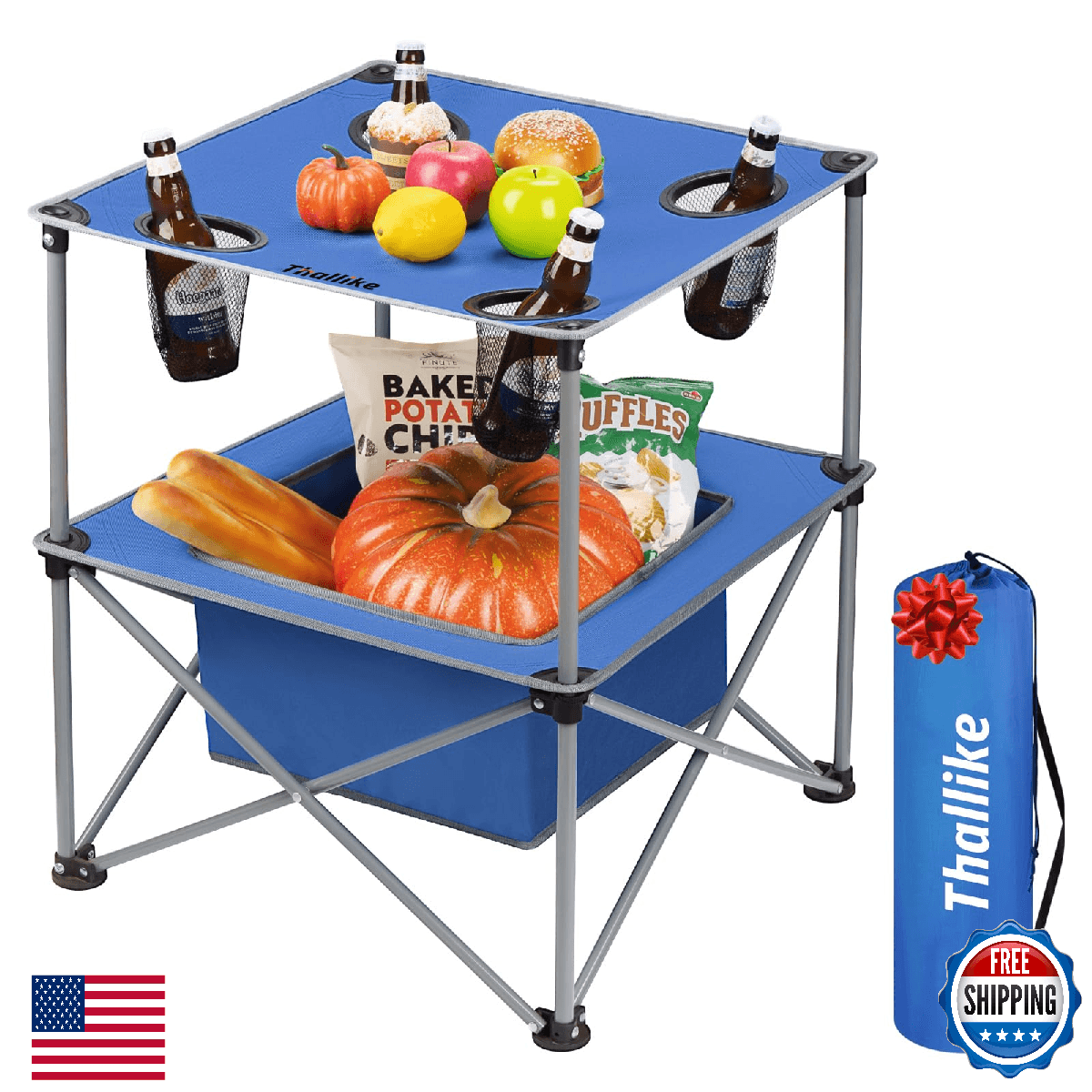Thallike Portable Folding Camping Table Lightweight Outdoor Picnic Table with 4 - Image 1