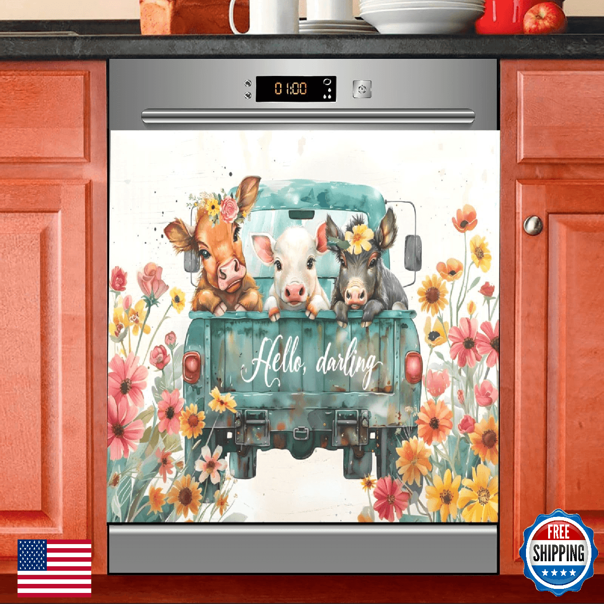Highland Cow Pig Donkey Truck Dishwasher Magnet Cover Sticker - Magnetic Refrige - Image 1