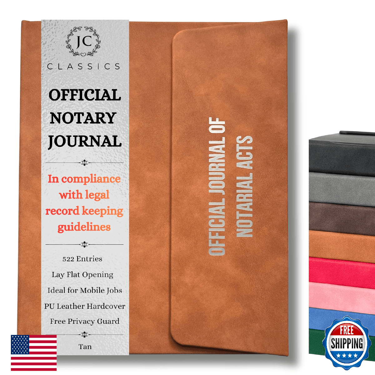 JC Classics Notary Journal Log Book Hardcover Privacy Guard 522 Notarial Entries - Image 1