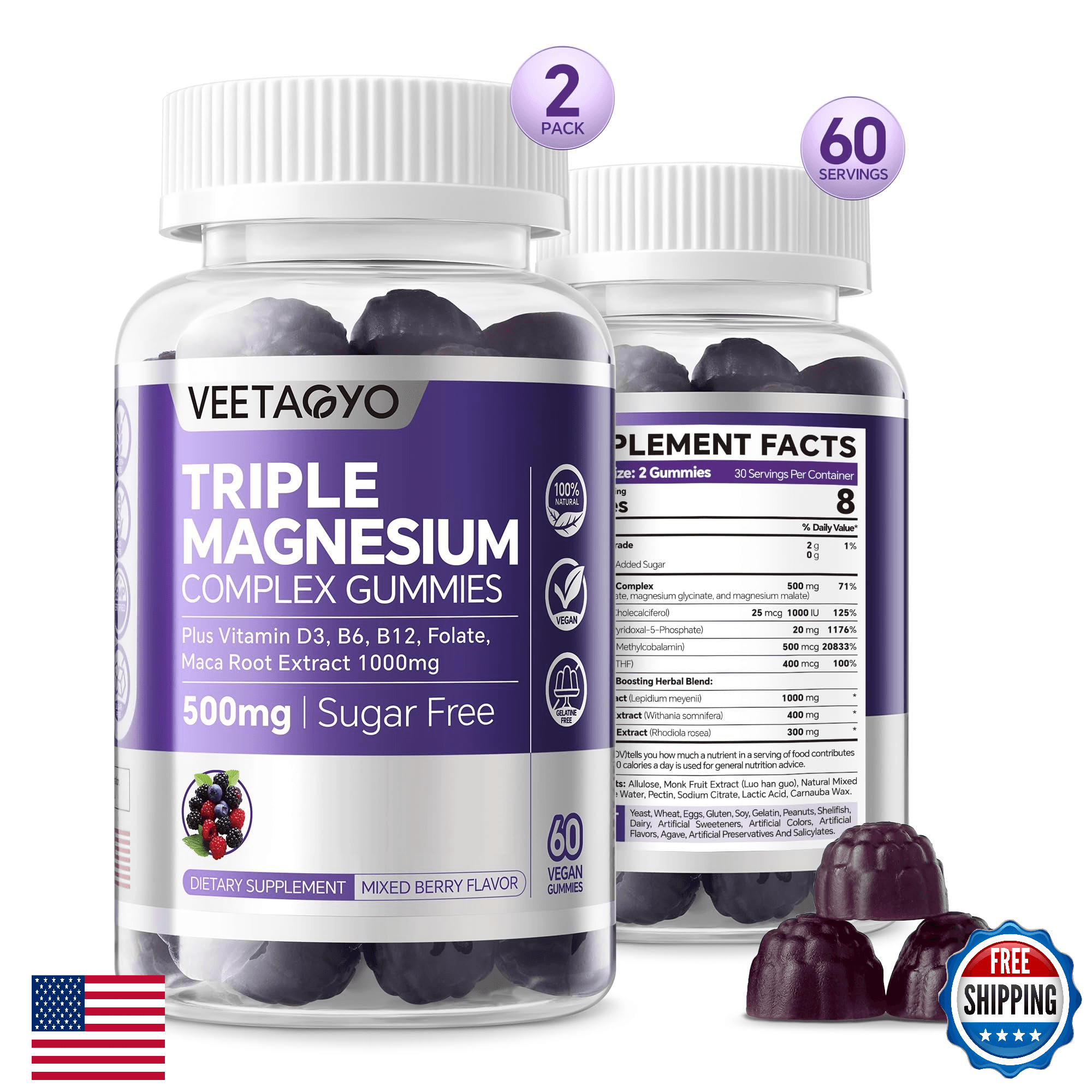 VEETAGYO Magnesium Gummies 500mg 400mg | High Absorption Bone Nerve Muscle Suppo - Image 1
