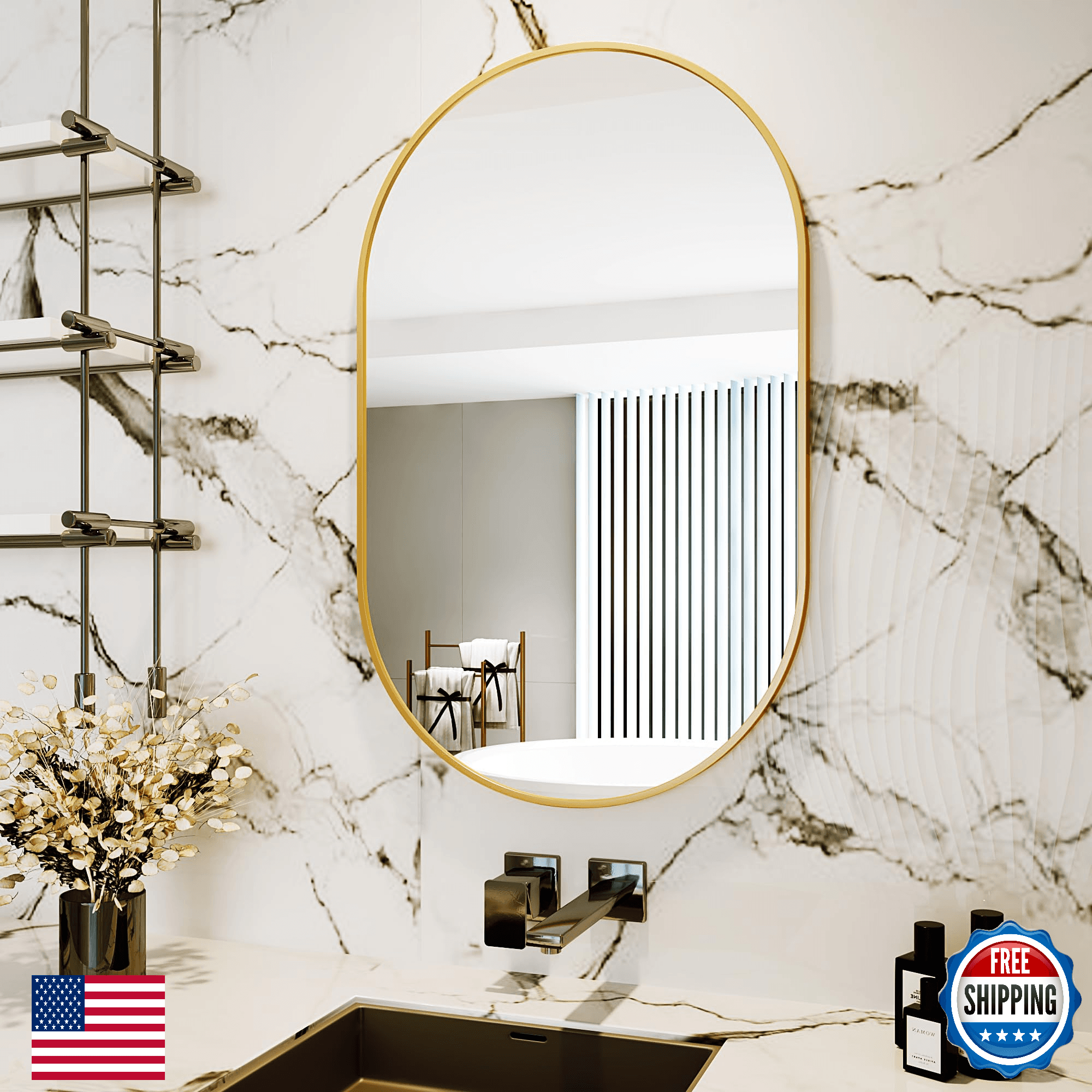 Protylctaster Oval Mirrors Wall Mirror Bathroom Mirror 20x28 Gold for Over Sink - Image 1