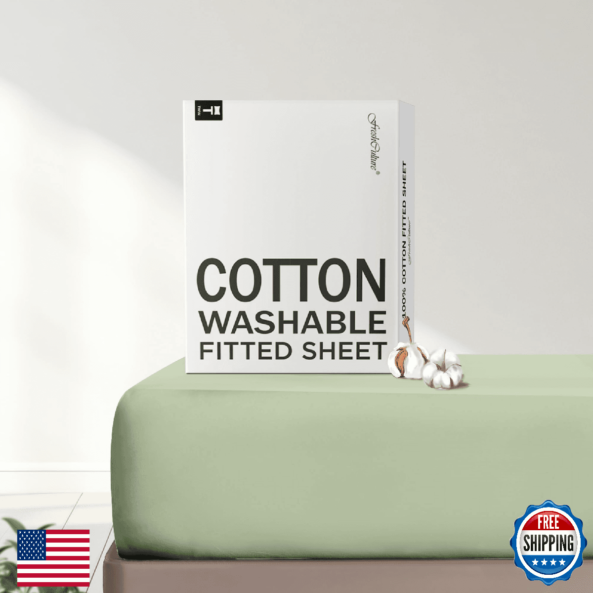 FreshCulture Pure Cotton Fitted Sheets California King Size 300 Thread Count Per - Image 1