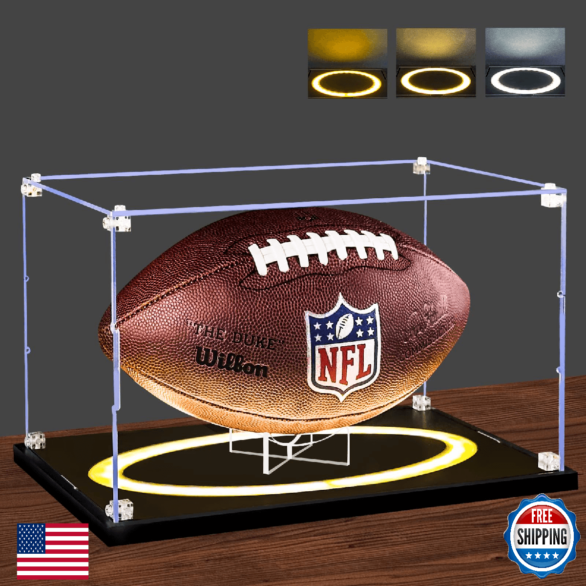 DORYBEN Football Display Case with Light, Full Size Acrylic Box with Removable B - Image 1