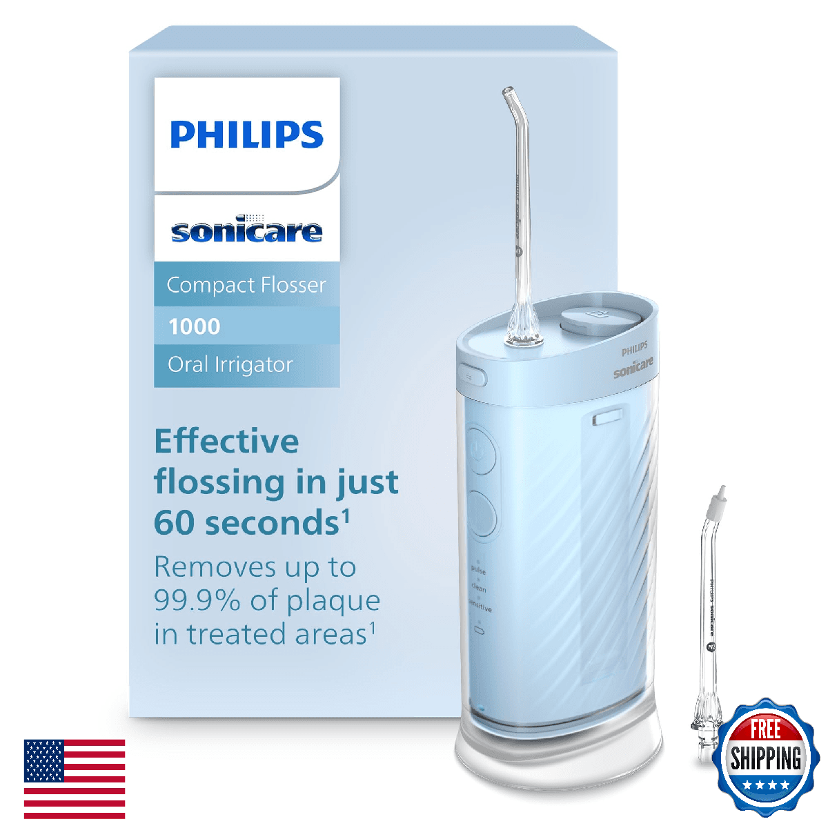 Philips Sonicare Compact Flosser 1000, Portable Water Flosser with 3 Flossing Mo - Image 1