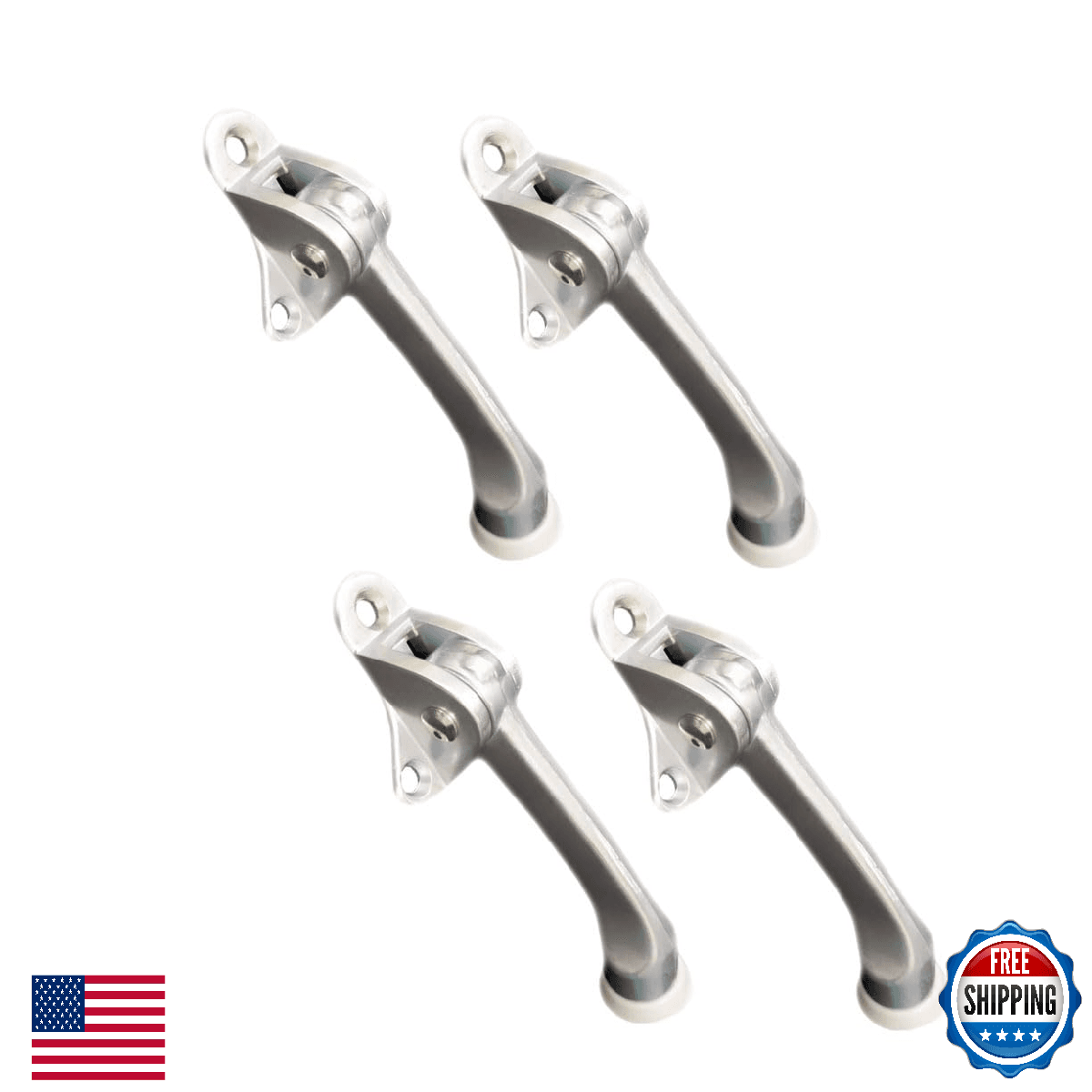 QCAA 4" Heavy Duty Kickdown Door Stop 4-Pack, Zinc Die Cast, Satin Chrome - Image 1