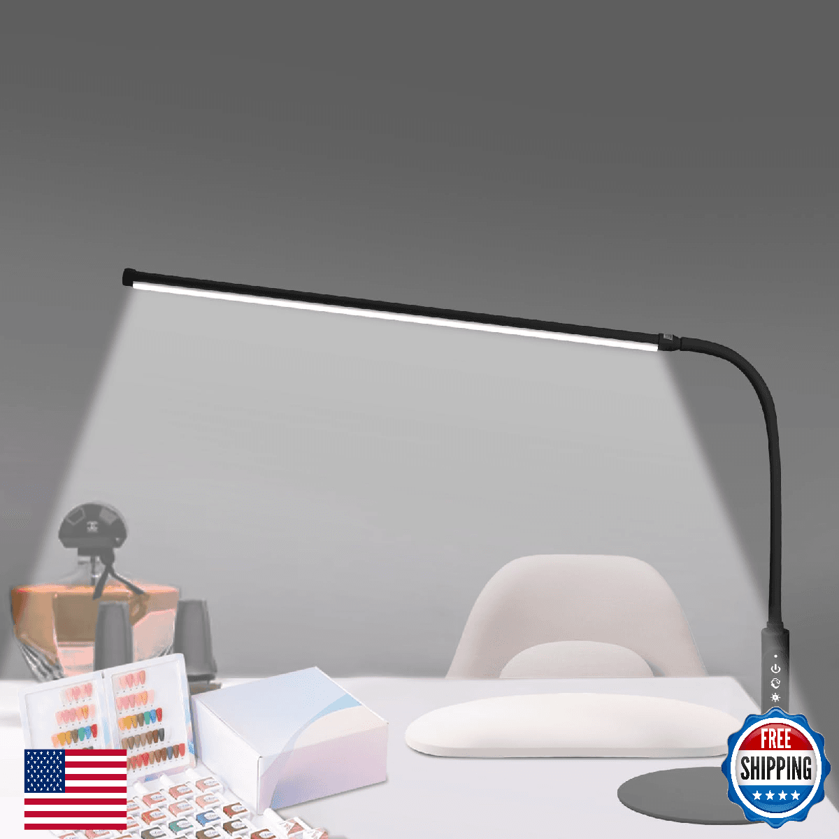 CGBE Led Desk Lamp 360° Adjustable Nail Light 3 Color Modes 5 Brightness 23.6in - Image 1