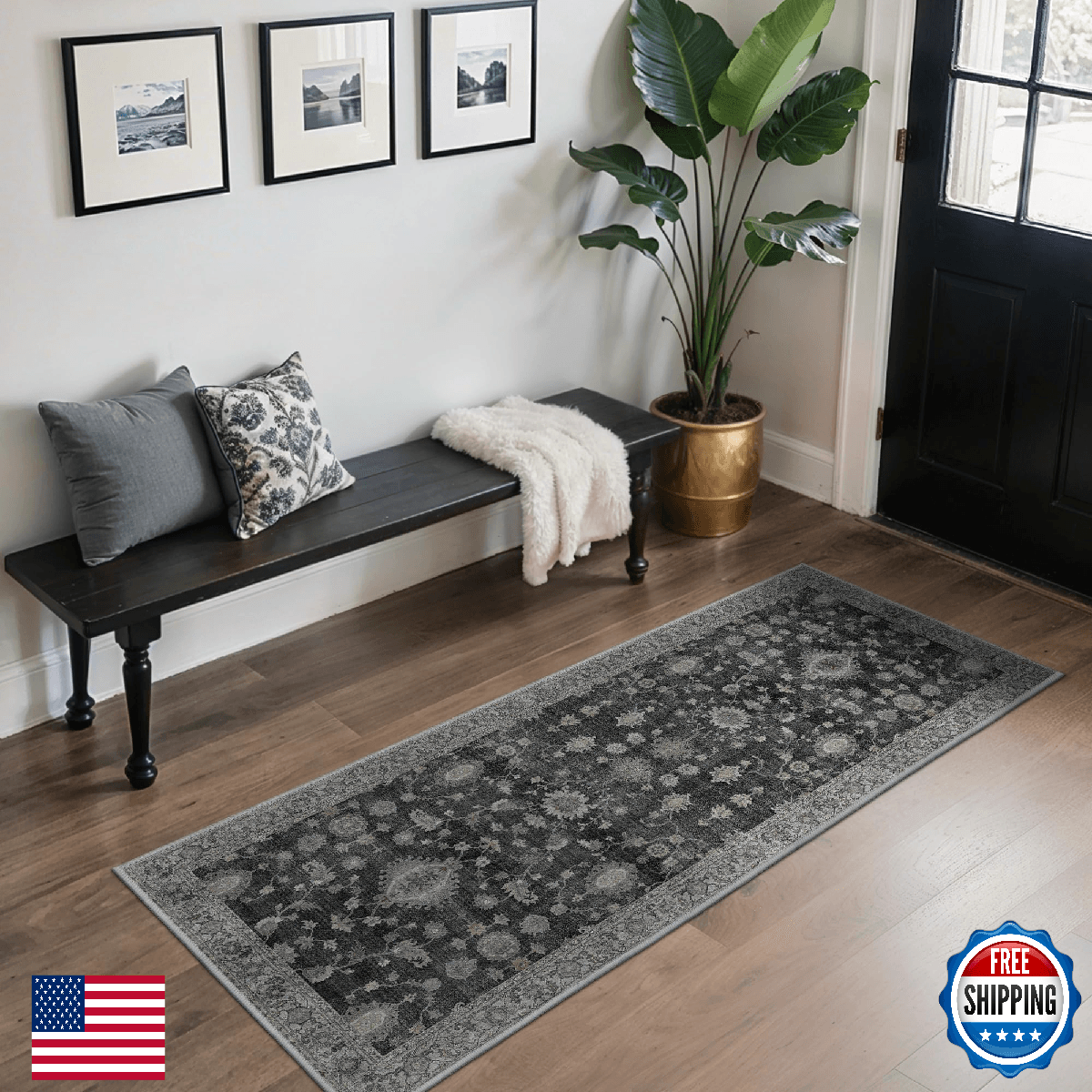 GENIMO Runner Rug for Hallways Machine Washable, 26x6 Non Slip Boho Vintage Ligh - Image 1