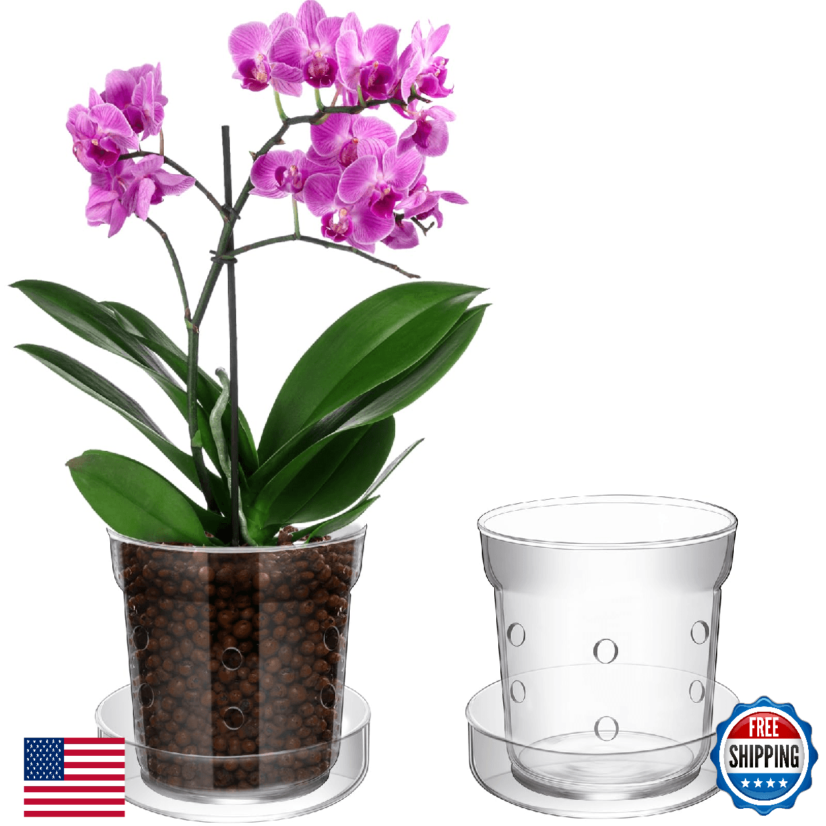 Baderke 1PC Orchid Pot w/ Drainage Holes & Tray Transparent Glass Planter - Image 1