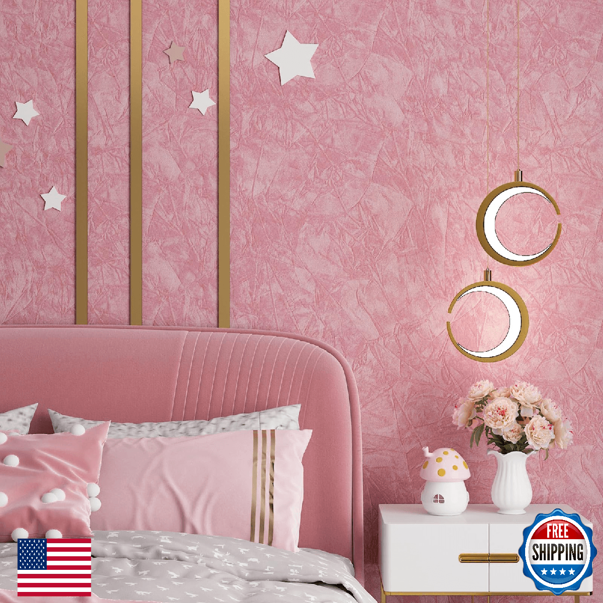 ReWallpaper 30inX16.5ft Pink Velvet Peel and Stick Wallpaper Removable Textured - Image 1