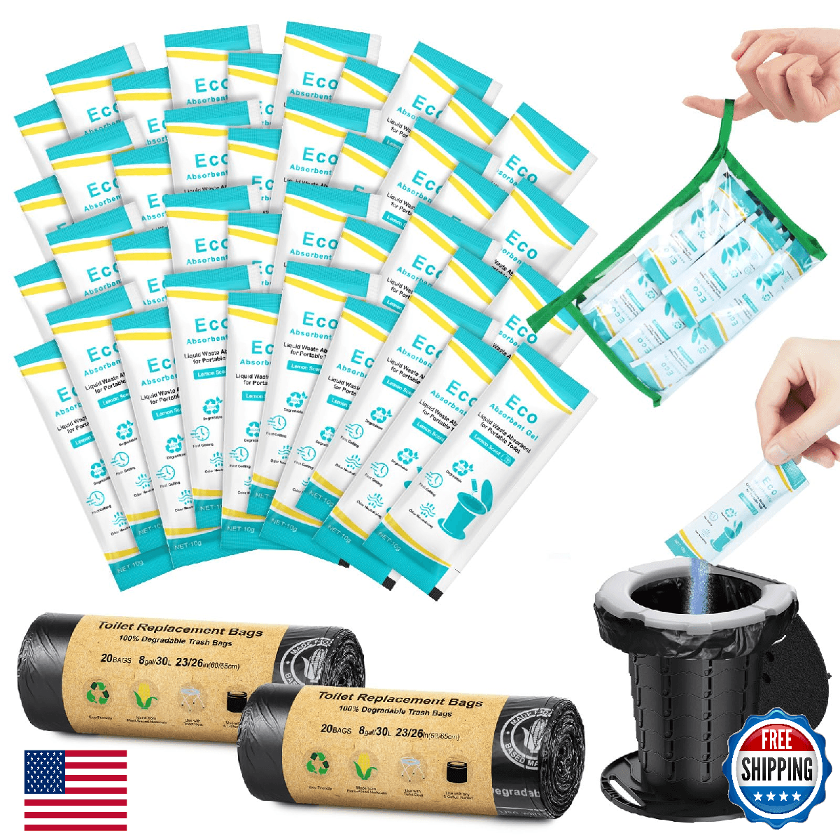 BLIKA 40-Ct Camping Toilet Bags w/ Absorbent Gel - Portable & Biodegradable - Image 1
