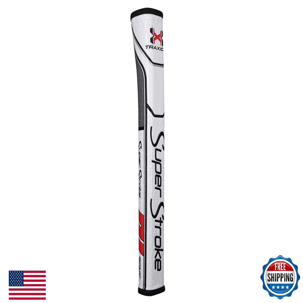 SuperStroke Traxion Pistol GT Tour Golf Putter Grip - White/Red/Gray - Image 1
