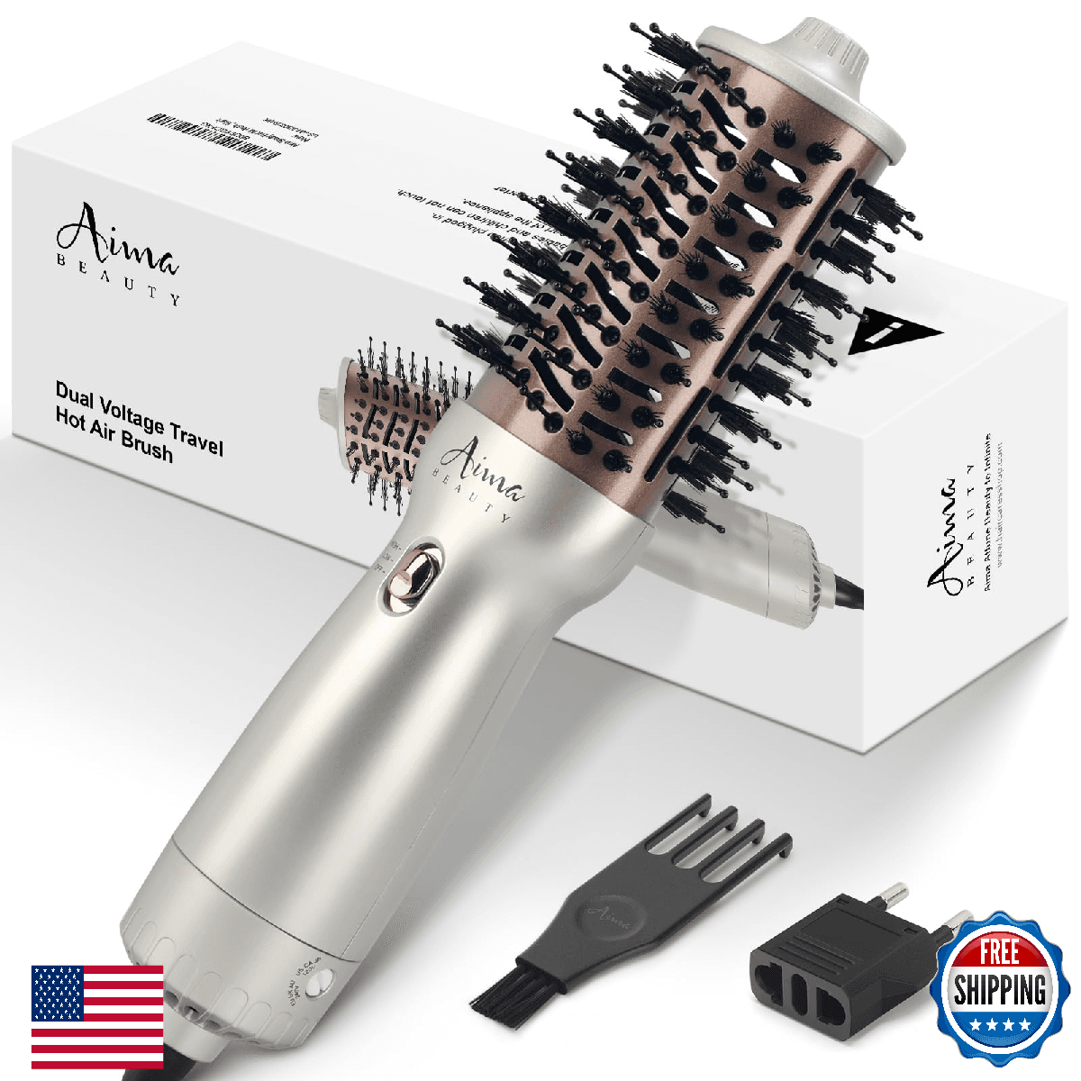 Aima Beauty 4 in 1 Travel Hot Air Brush Dual Voltage Blowout Brush Oval Shape 11 - Image 1
