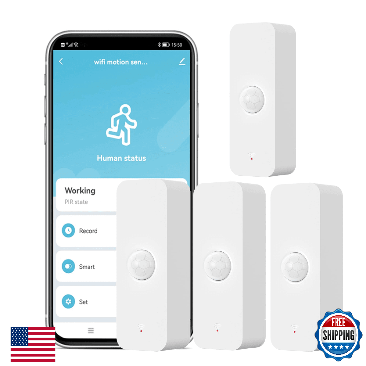 4-Pack WiFi PIR Motion Sensor: Smart Motion Detector w/ App Notification - Image 1