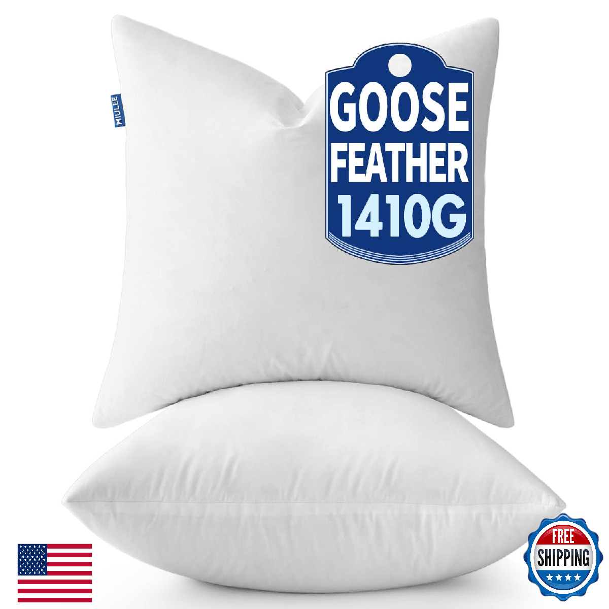 MIULEE 24 x 24 Goose Feather Down Pillows with 100% Cotton Cover, Set of 2 Soft - Image 1