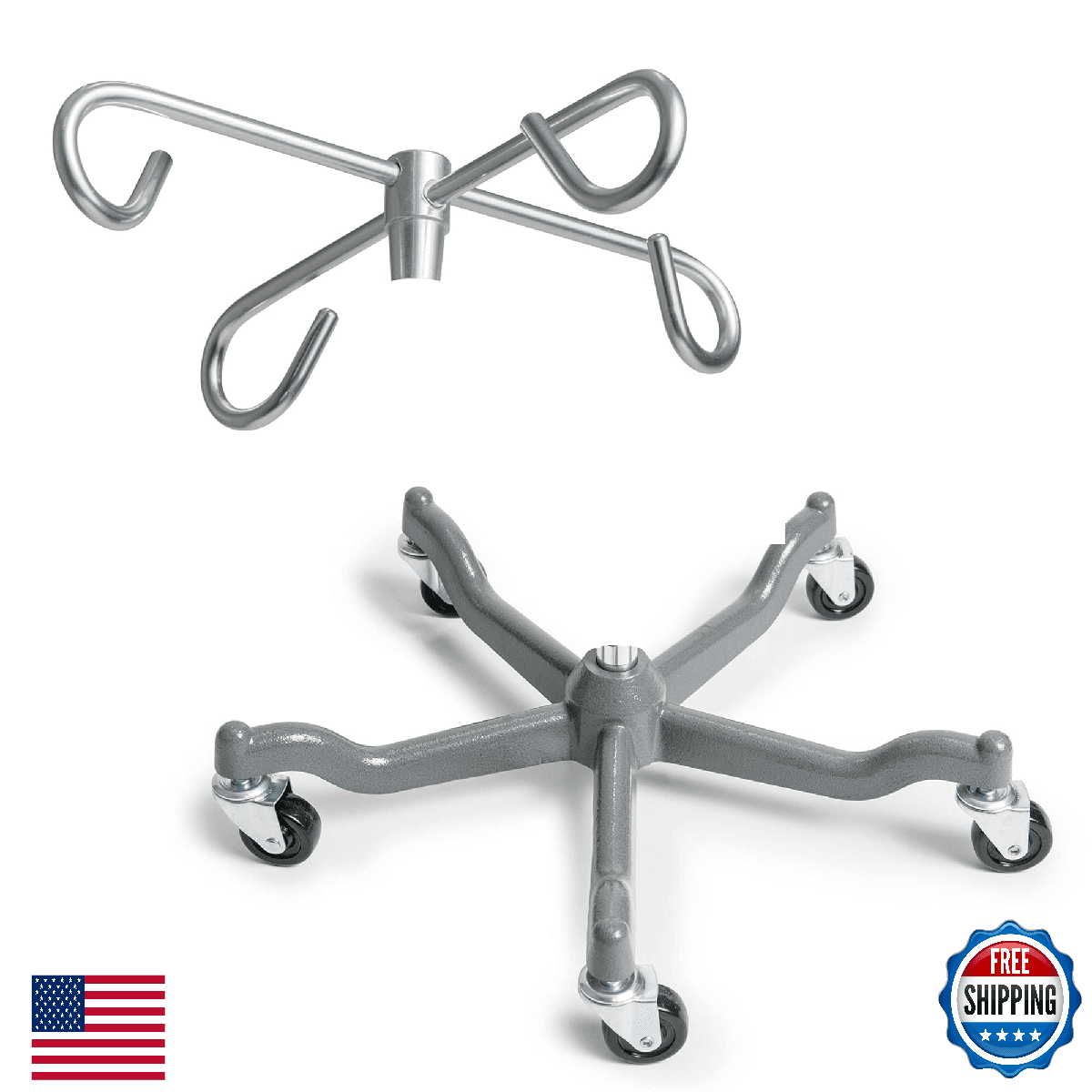 Graham-Field GF7200B-4 Lumex I.V. Pole Base and Four Hook Assembly, Gray - Image 1