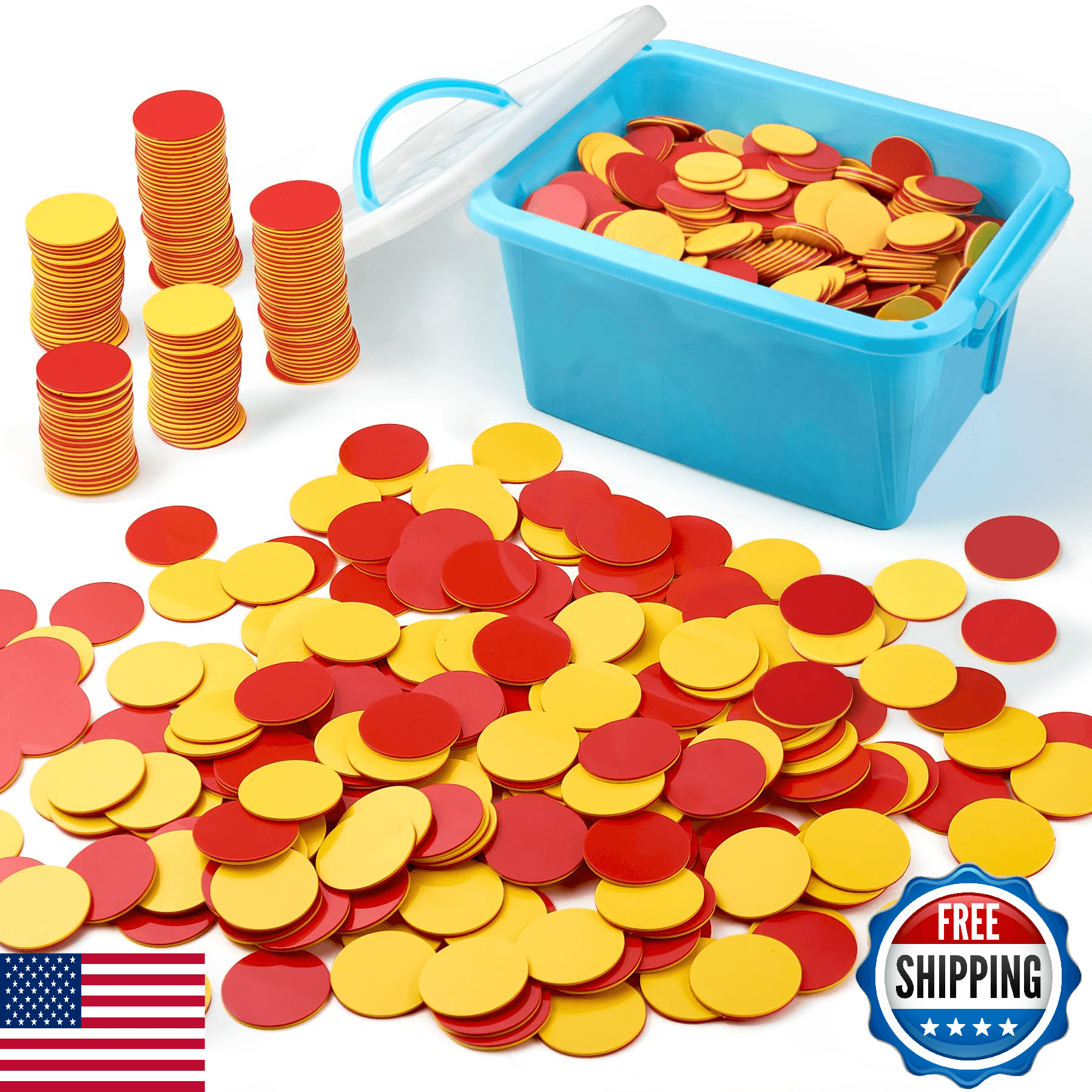 TOMMYHOME Plastic 2-Color Counters, Red/Yellow, 1000 Pcs, Math Counting Manipula - Image 1