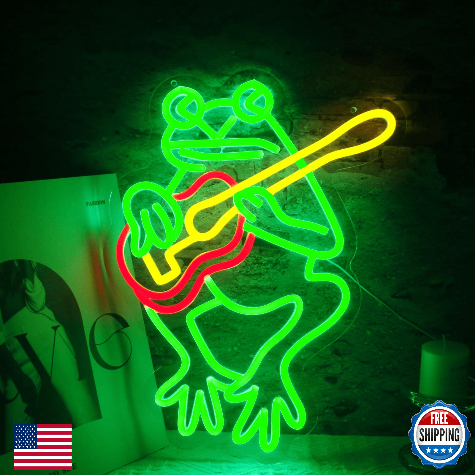 Frog With Guitar Neon Sign for Wall Decor Frog Led Wall Art for Live Music Conce - Image 1