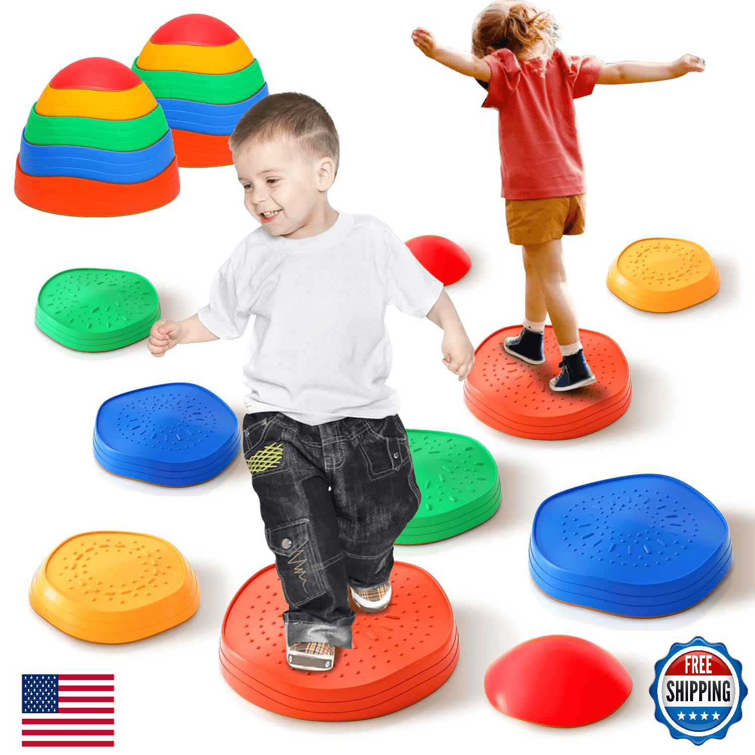 Kirumie 10pc Non-Slip Plastic Balance Stepping Stones for Kids - Indoor/Outdoor - Image 1