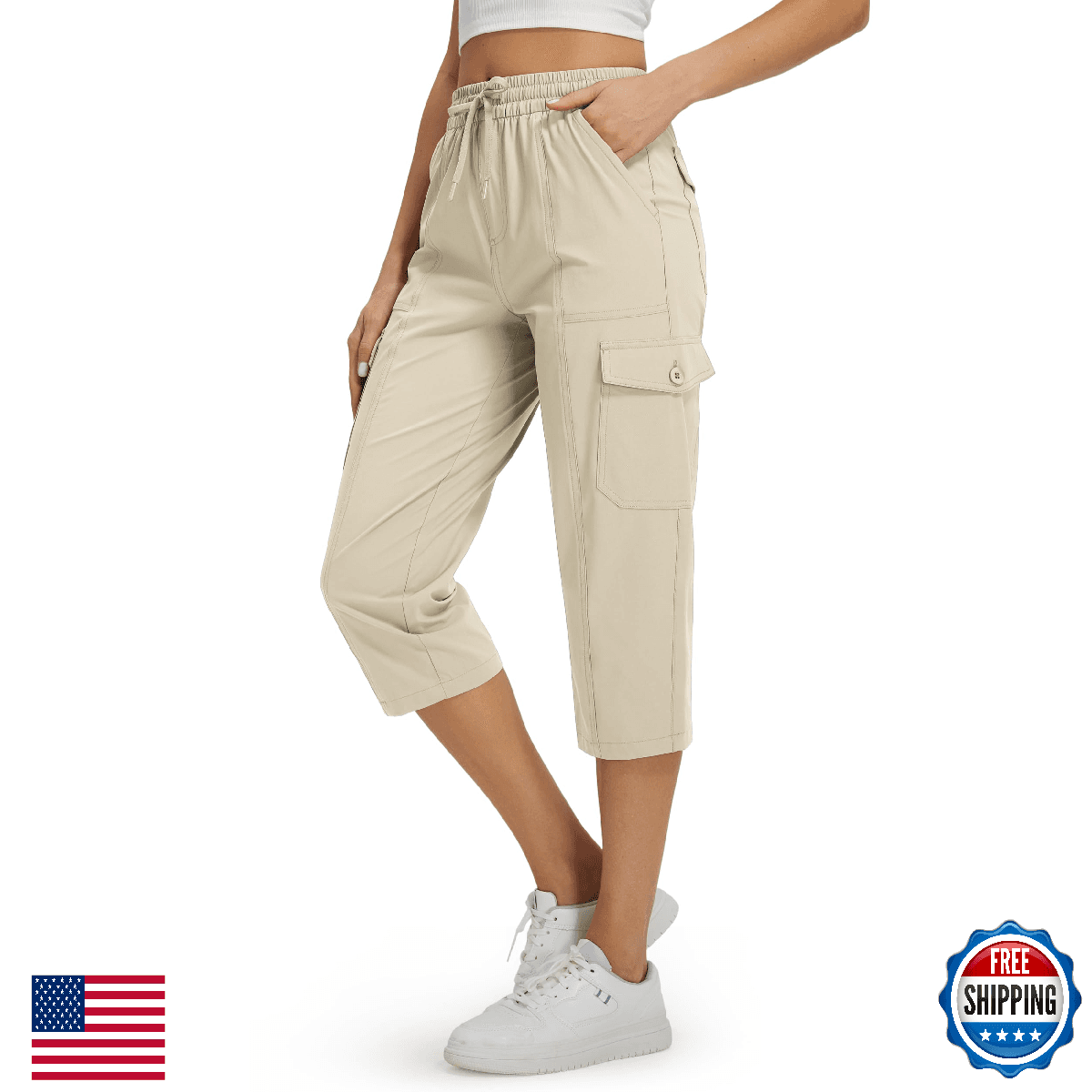 Libin Women's Capri Pants Cargo Capris Travel Hiking Casual Summer Cropped Pants - Image 1