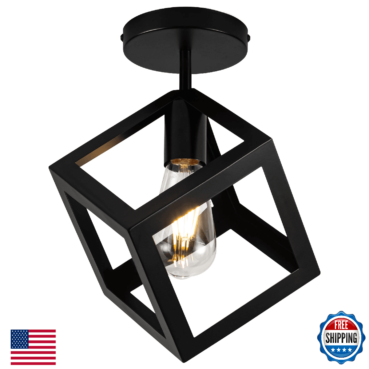 Edzemuwa Modern Black Flush Mount Ceiling Light Fixture, Metal Frame Light Fixtu - Image 1