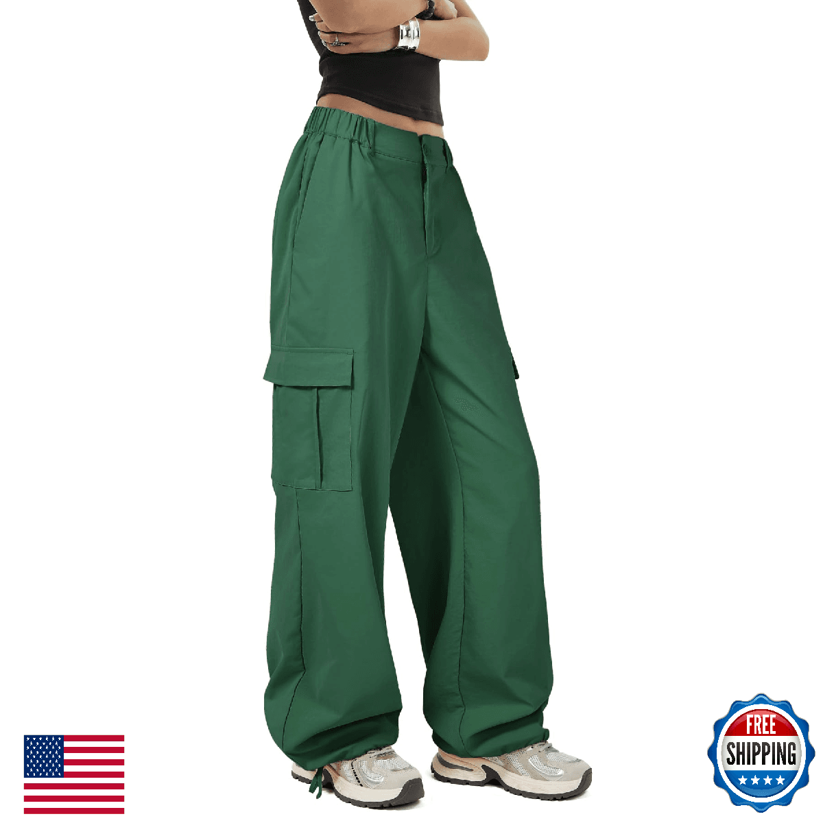Zando Green Cargo Pants Women Baggy Joggers Parachute Pants St Patricks Day Hiki - Image 1