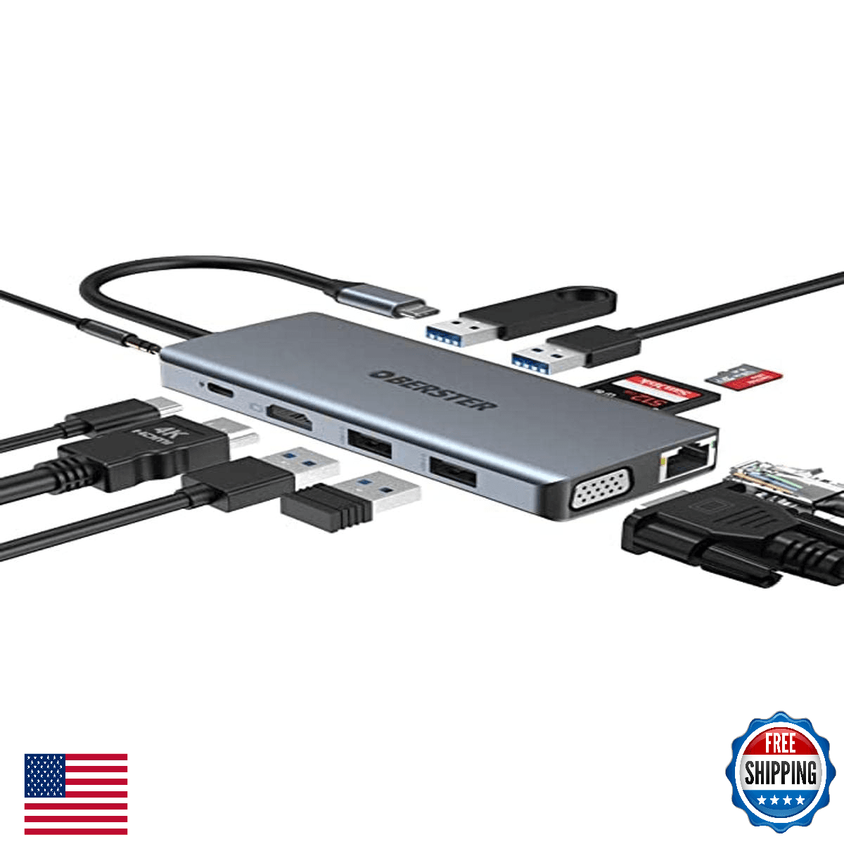 USB C Hub Laptop Docking Station, OBERSTER 11-in-1 Triple Display Thunderbolt 3 - Image 1