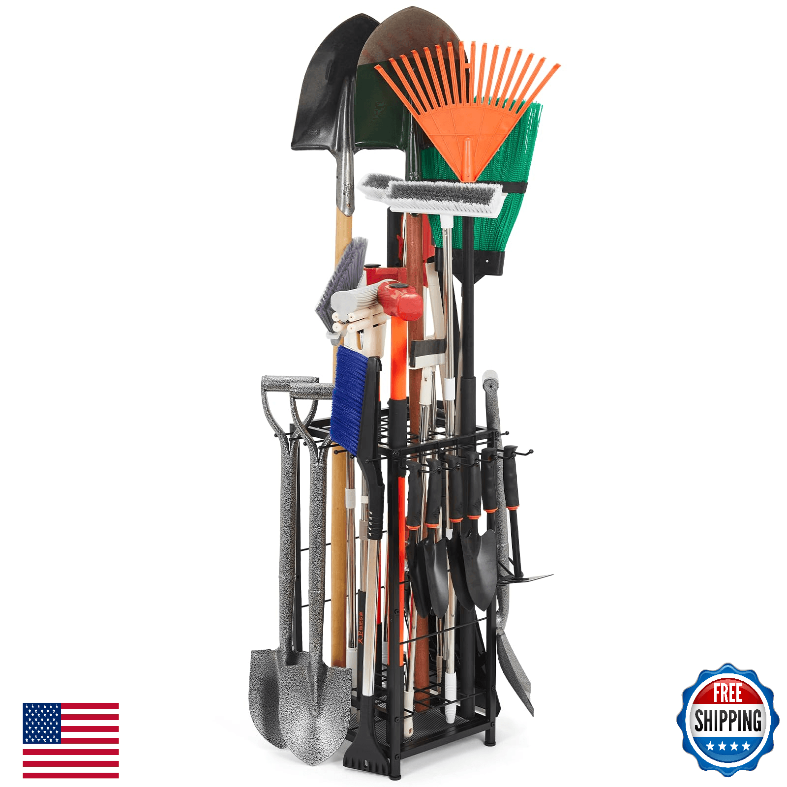 Garden Tool Organizer Holds 50 Long-Handled Tools Rakes Brooms Shovels for Garag - Image 1