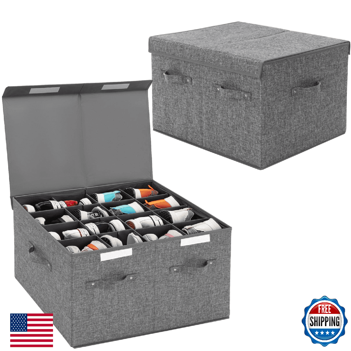 FBBABB 2 Pack Large Shoe Storage Box Organizer 32 Pairs Adjustable Dividers - Image 1